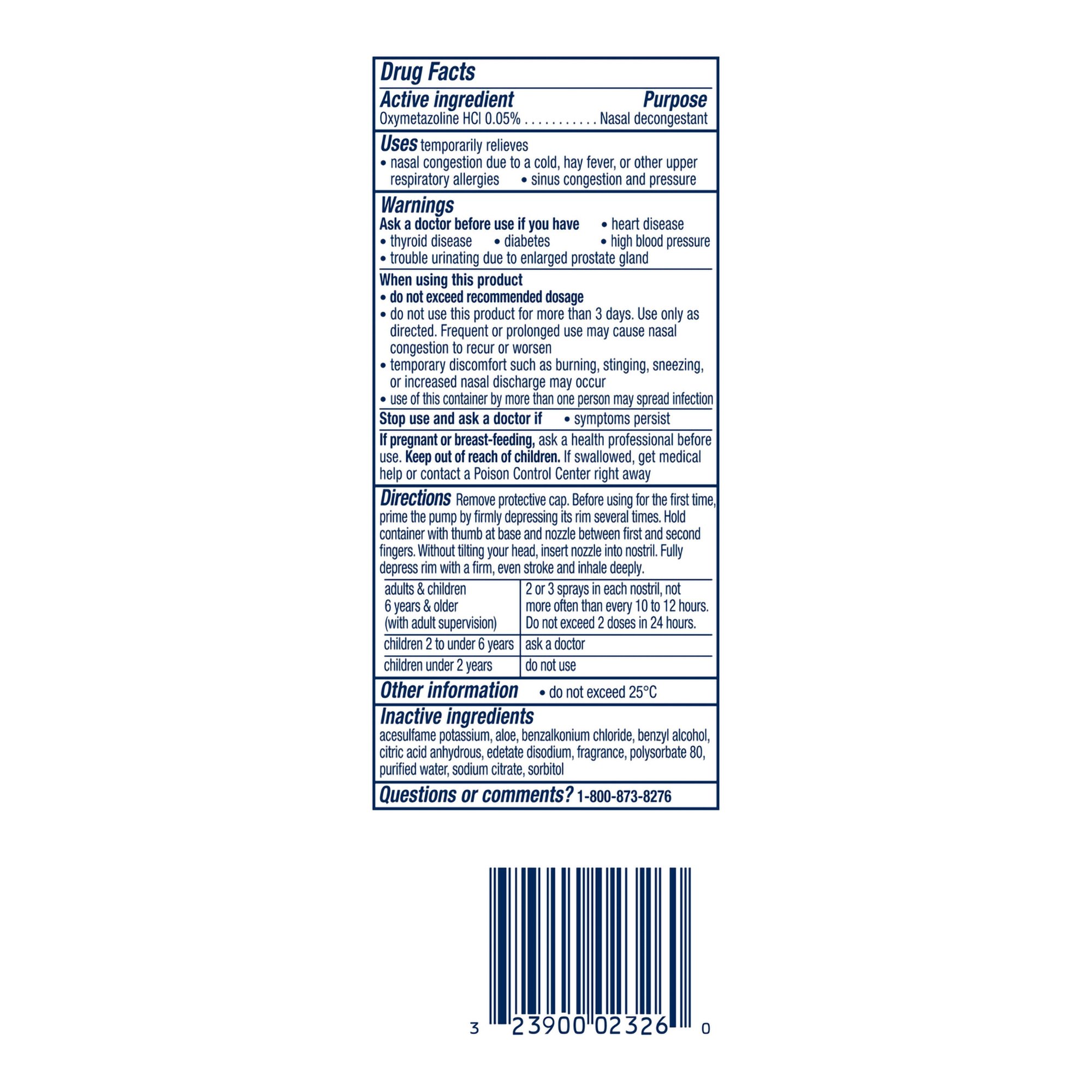 Procter & Gamble 32390002326 - Vicks Sinex™ Severe Nasal Decongestant Moisturizing Spray - 1/Each