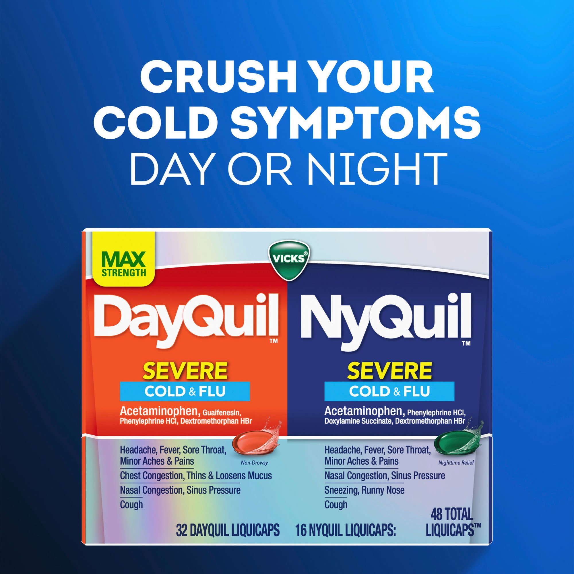 Procter & Gamble 32390003955 - Vicks DayQuil/NyQuil Severe Cold & Flu LiquiCaps - 1/Carton