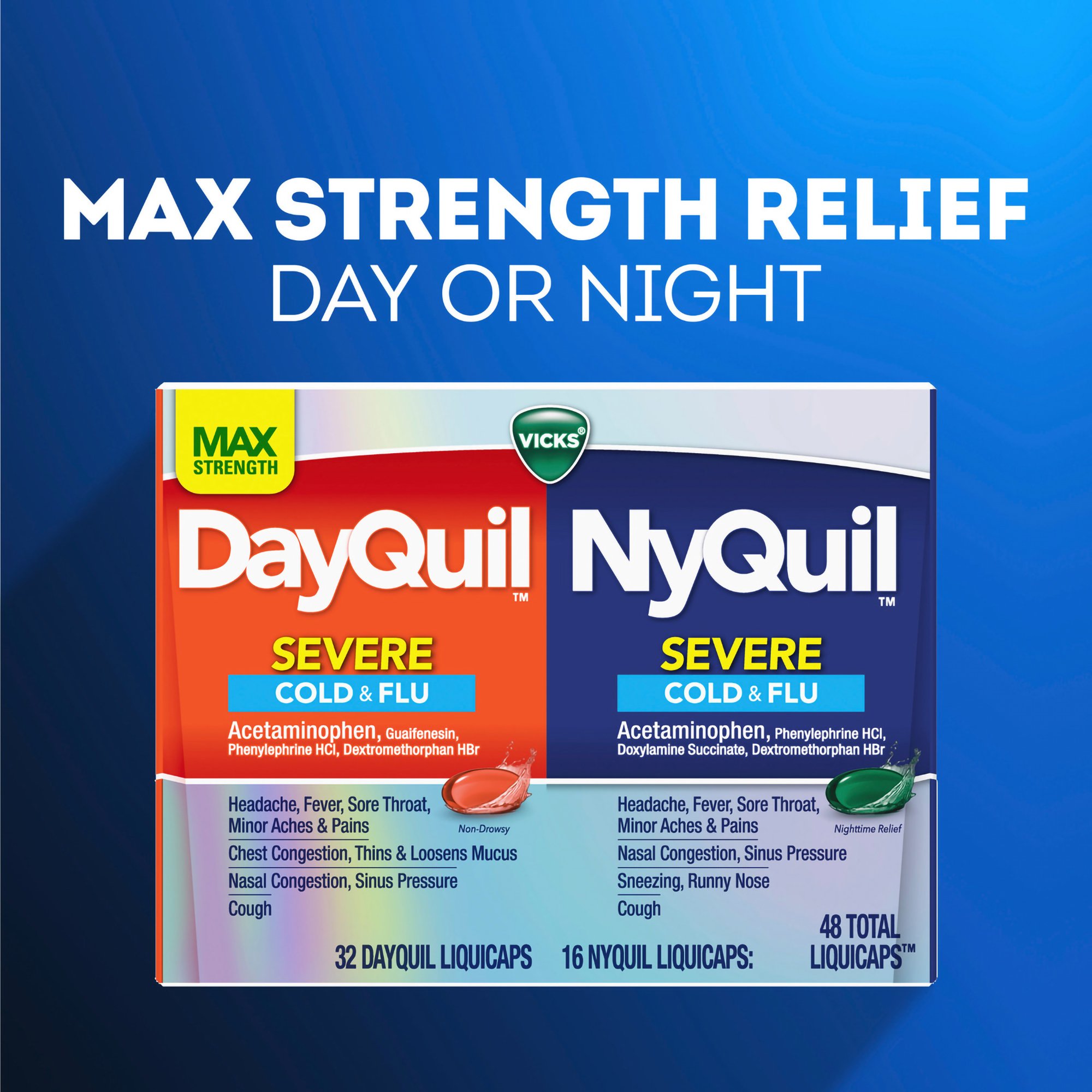 Procter & Gamble 32390003955 - Vicks DayQuil/NyQuil Severe Cold & Flu LiquiCaps - 1/Carton
