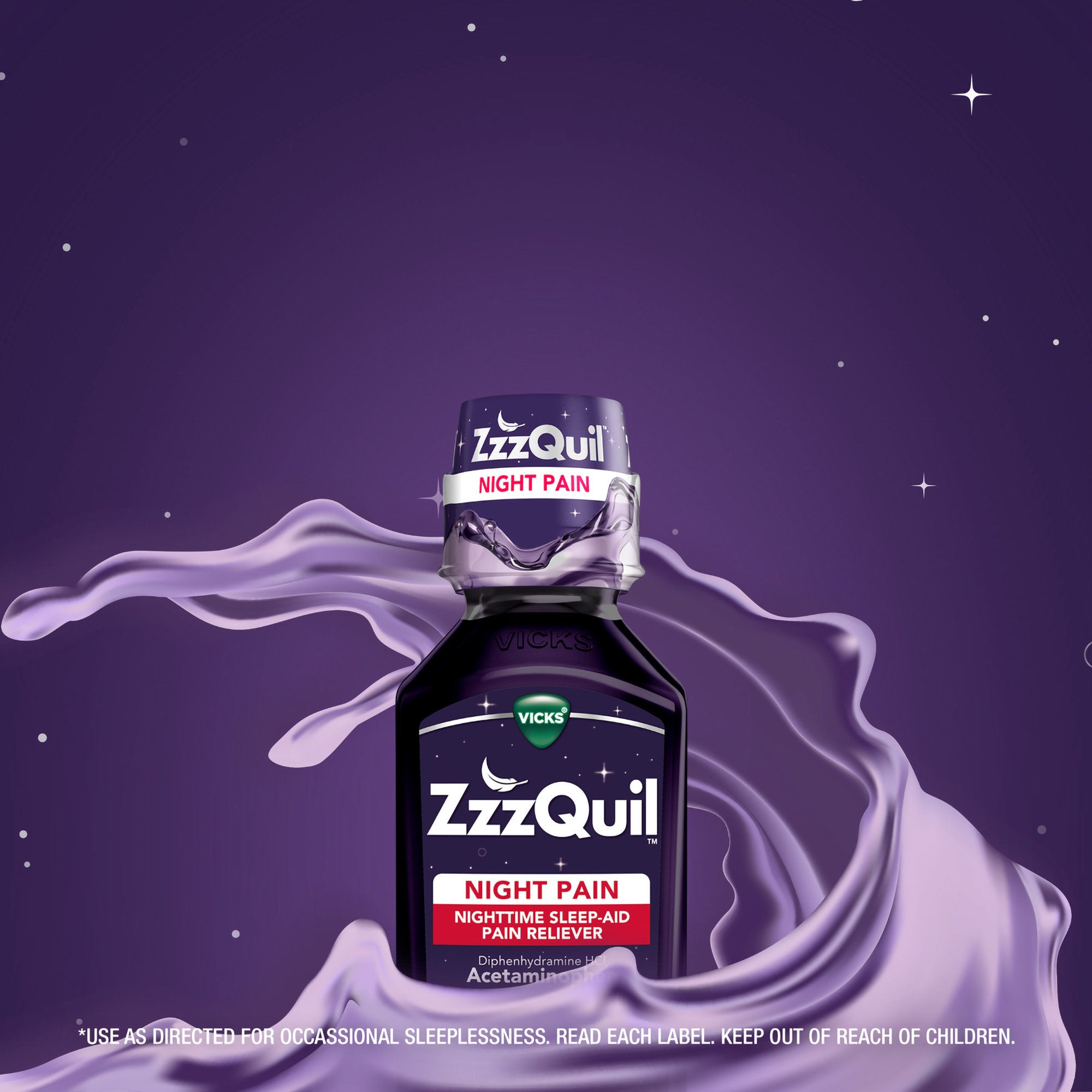 Procter & Gamble 32390004089 - ZzzQuil Night Pain Nighttime Sleep-Aid Pain Reliever Liquid, Midnight Berry - 1/Each