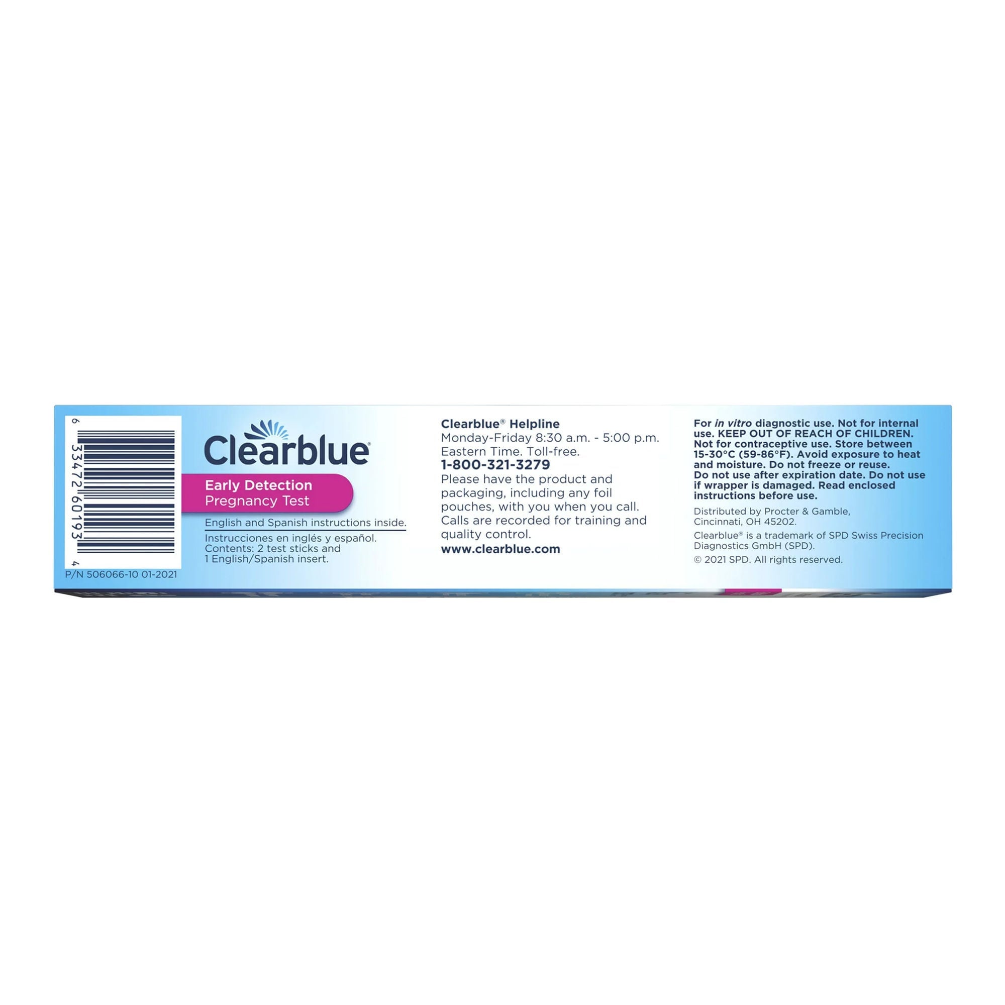 Procter & Gamble - 63347260193 Reproductive Health Test Kit Clearblue® hCG Pregnancy Test 2 Tests CLIA Waived