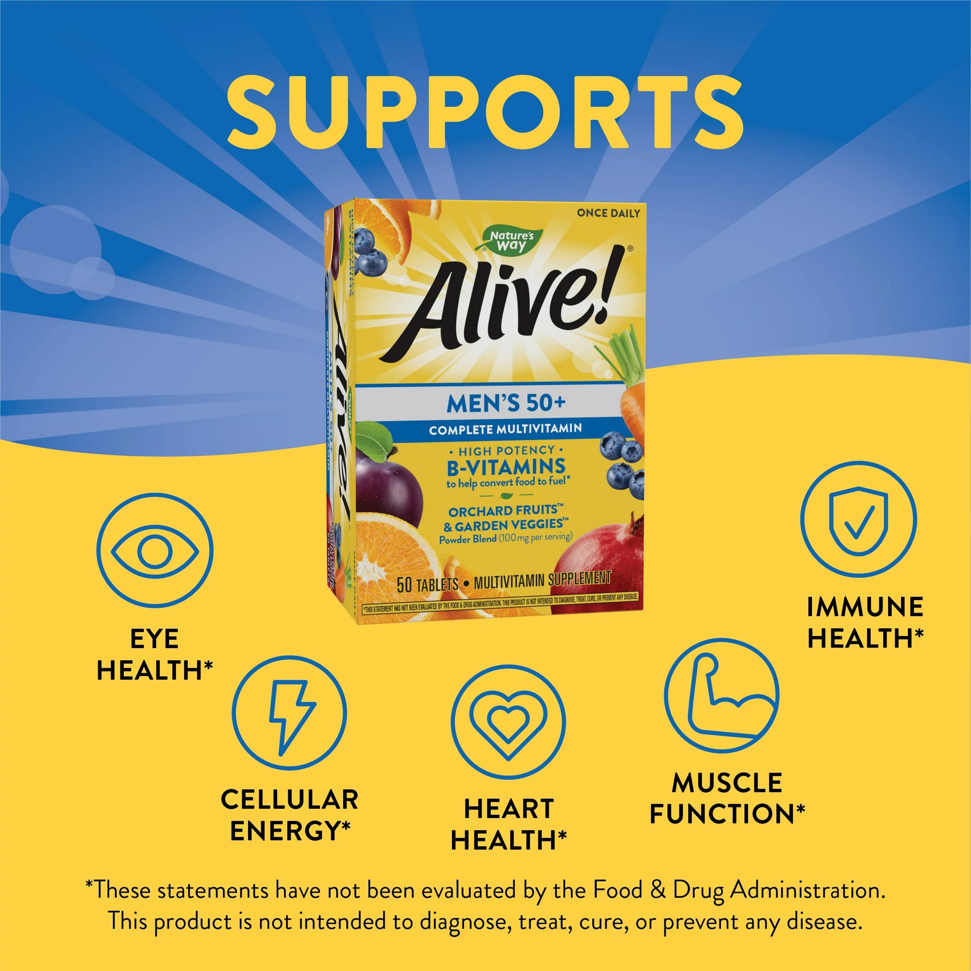 Nature's Way Brands LLC 03367413661 - Nature's Way Alive!® Men's 50+ Multi-Vitamin Multi-Mineral Tablets - 50/Box