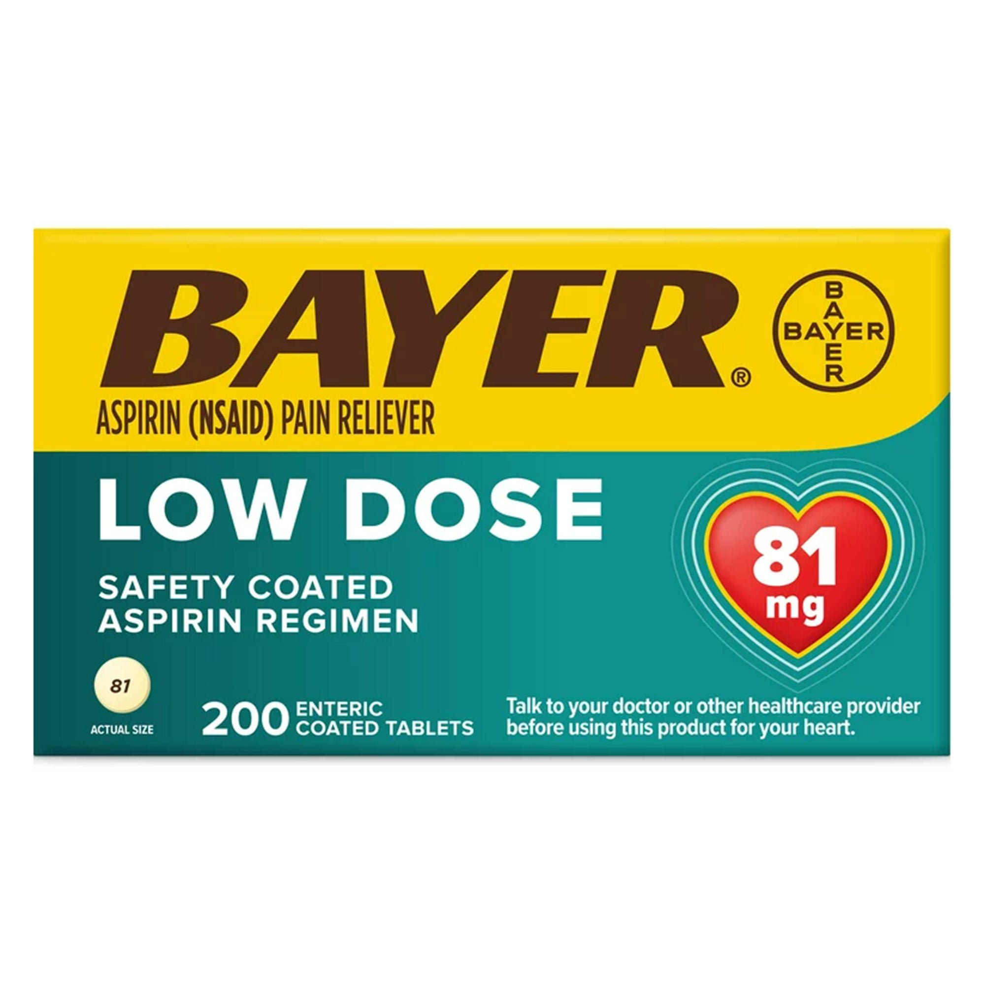 Bayer - 00280210020 Bayer Low Dose Safety Coated Aspirin 81 mg Tablets