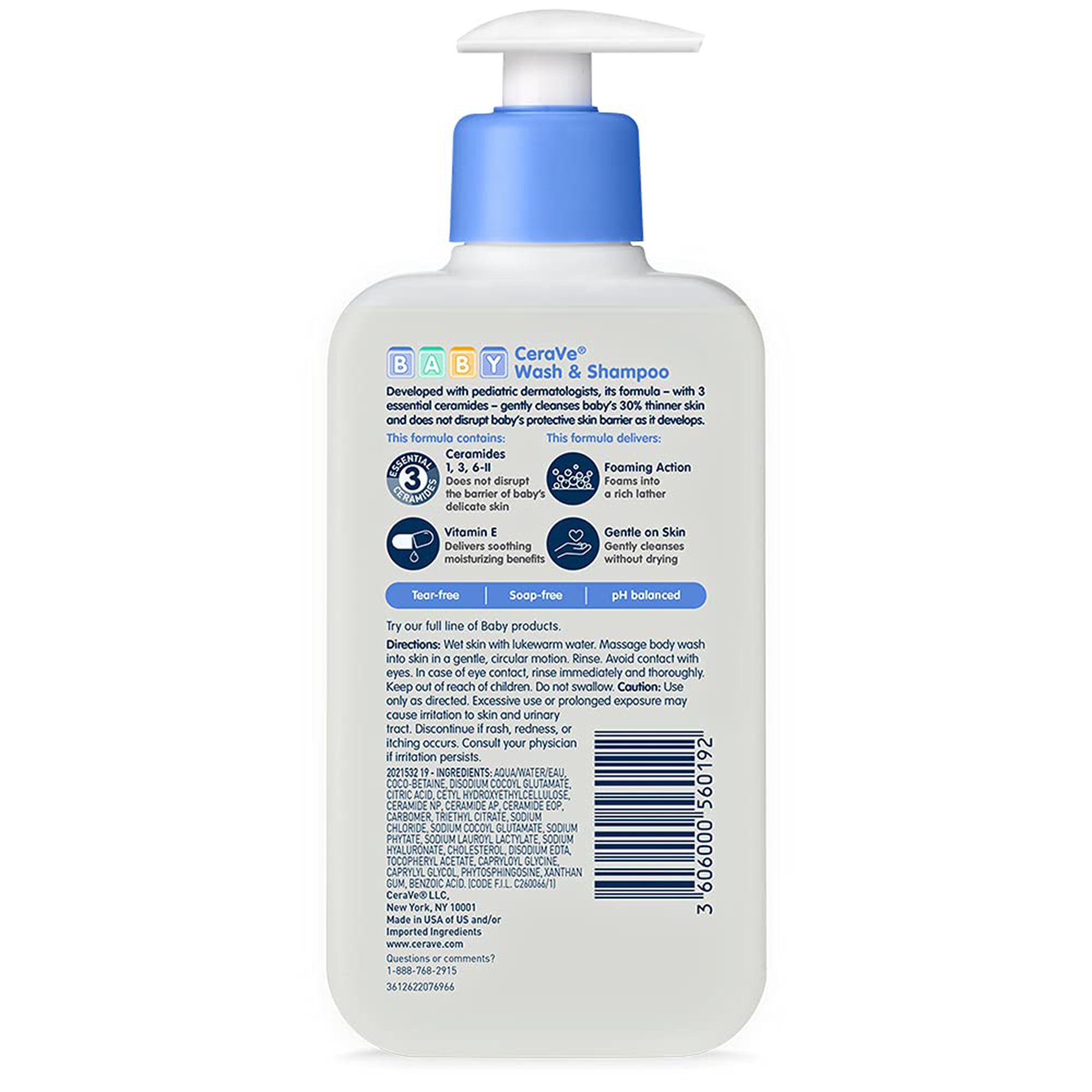 Loreal USA 60600056019 - CeraVe® Baby Wash and Shampoo Unscented, 8-ounce Pump Bottle - 1/Each