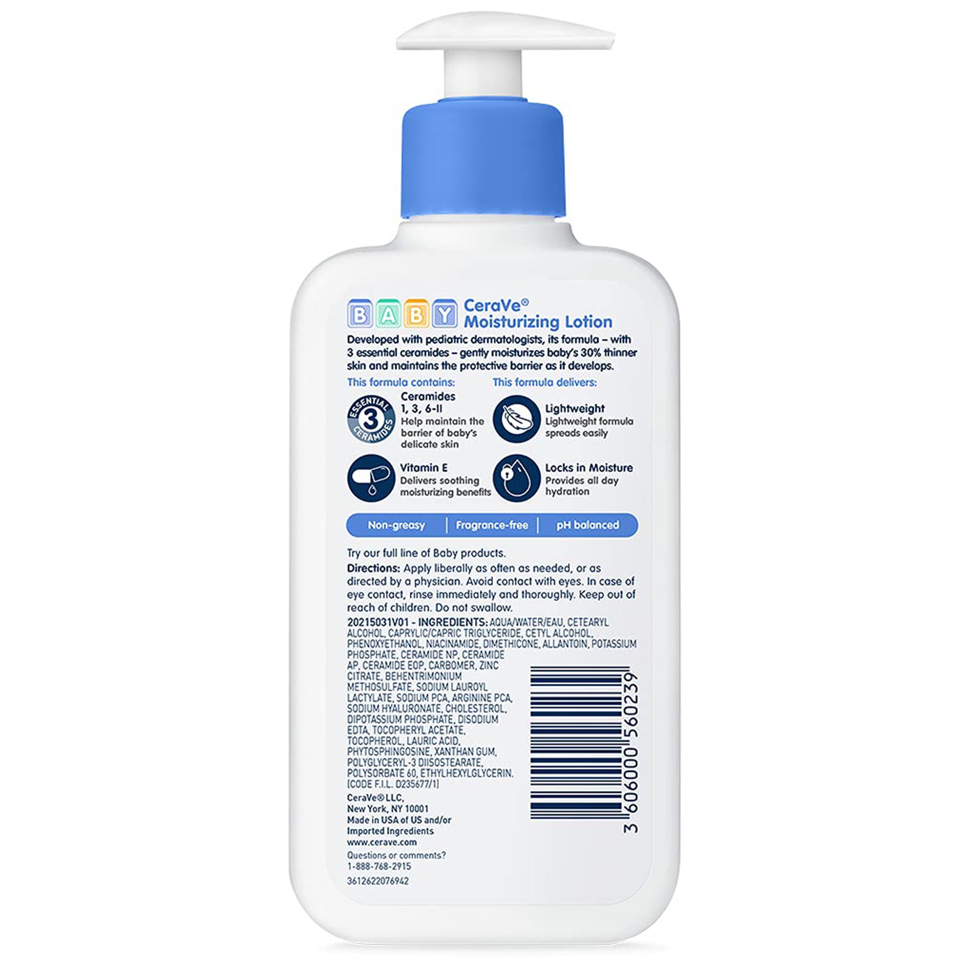Loreal USA 60600056023 - CeraVe® Baby Moisturizing Unscented, 8-ounce Pump Bottle - 1/Each