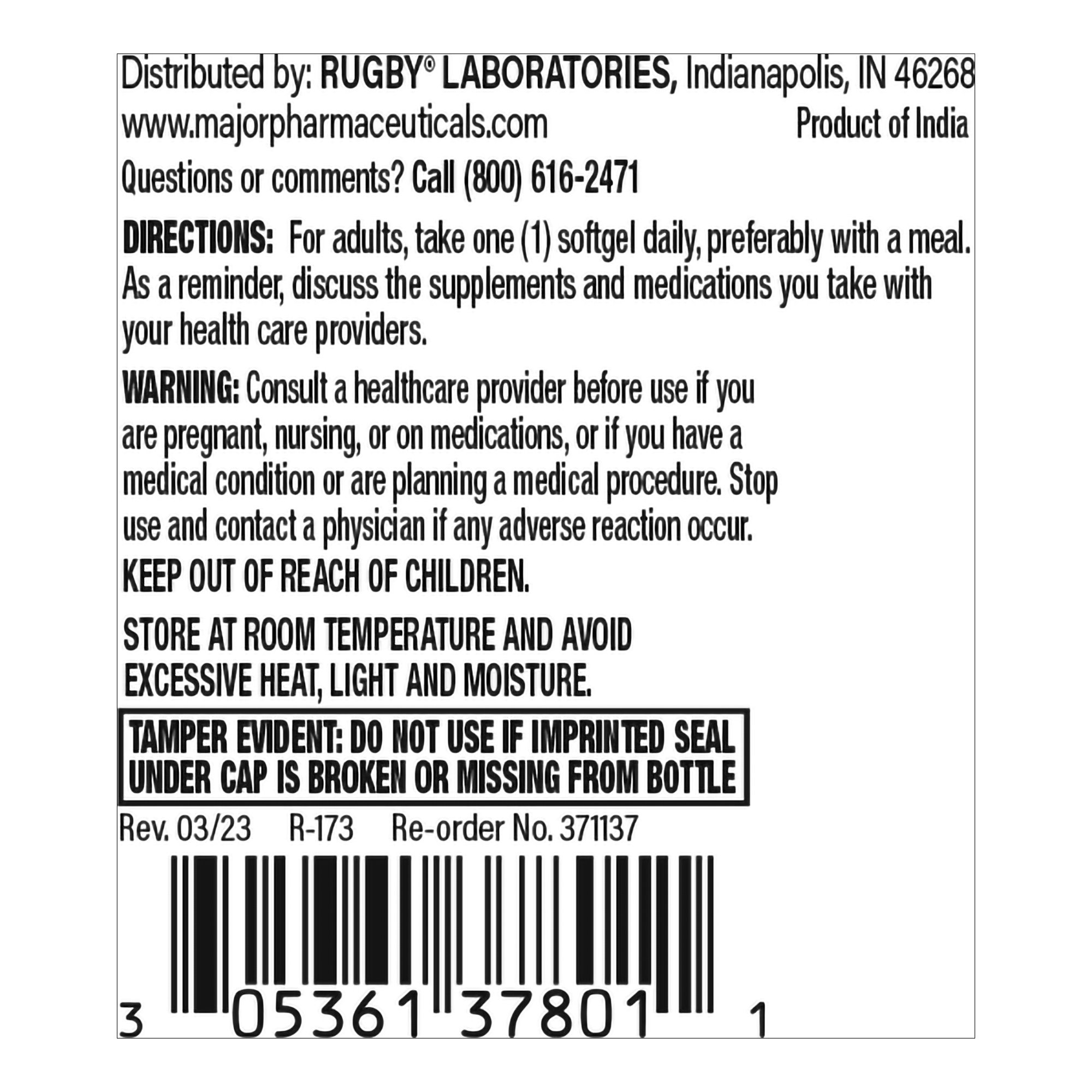 Major Pharmaceuticals 00536137801 - Rugby Vitamin B Complex - 1/Bottle