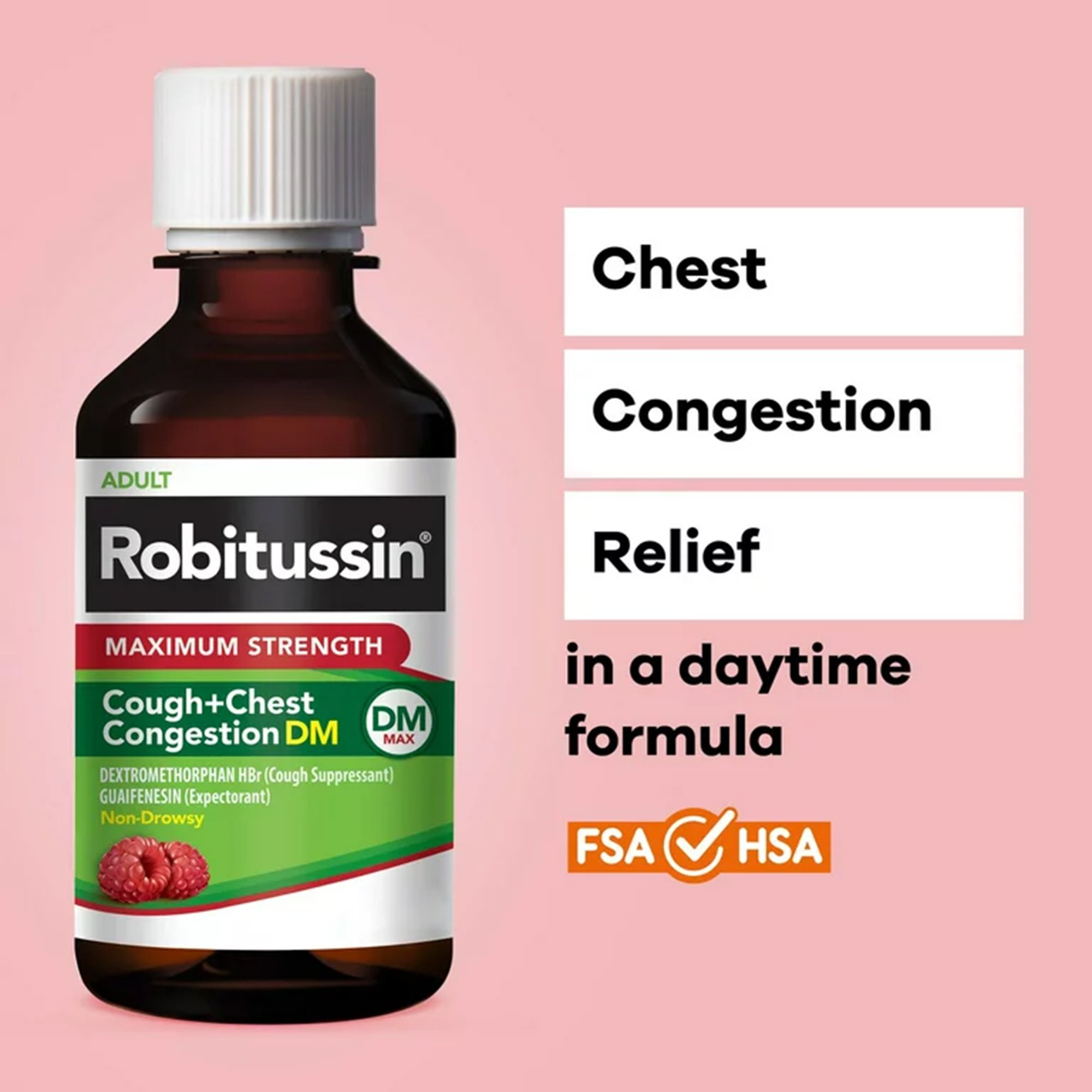 Glaxo Consumer Products 00031873918 - Robitussin Adult Cough + Chest Congestion DM Liquid Maximum Strength, 8 ounces - 1/Each