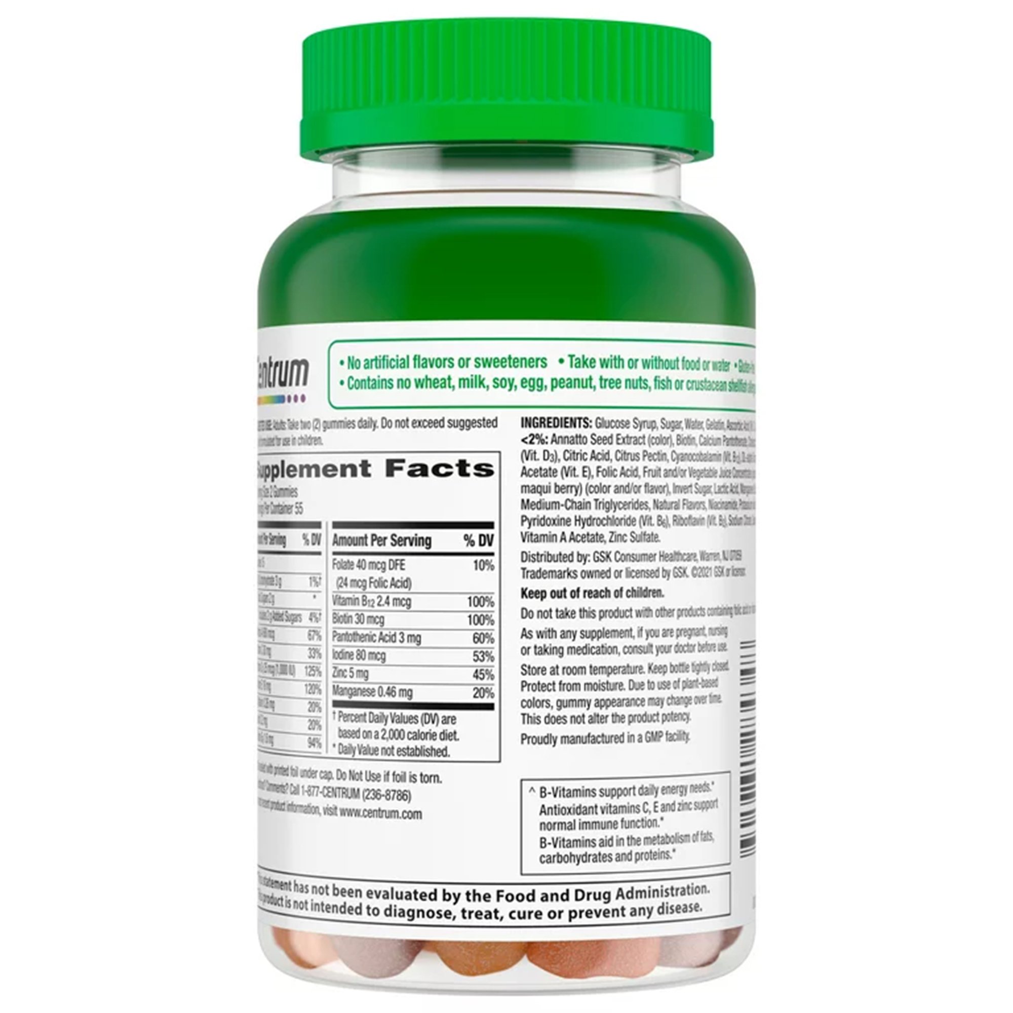 Glaxo Consumer Products 30573128434 - Centrum MultiGummies Adults Assorted Natural Fruit Flavors - 1/Bottle