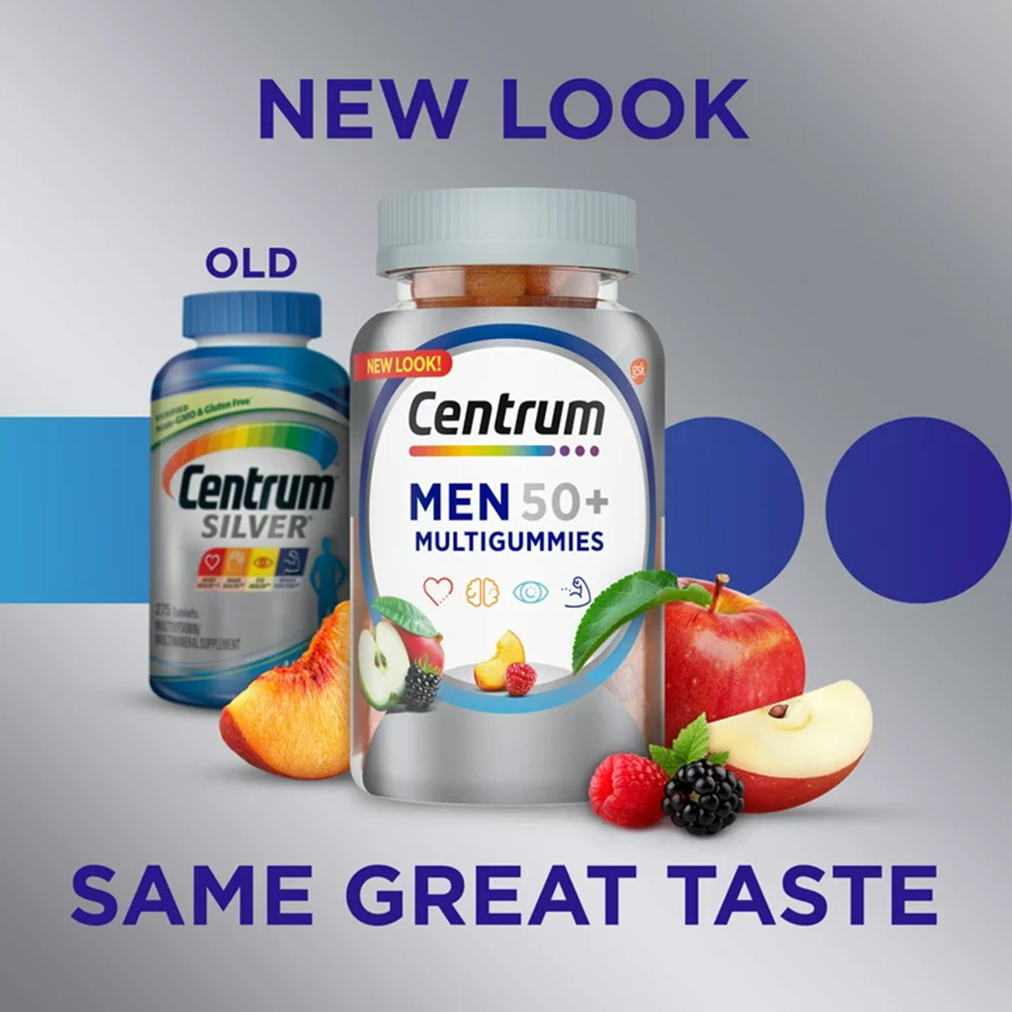 Glaxo Consumer Products 30573128676 - Centrum Men 50+ MultiGummies Assorted Natural Fruit Flavors - 1/Bottle
