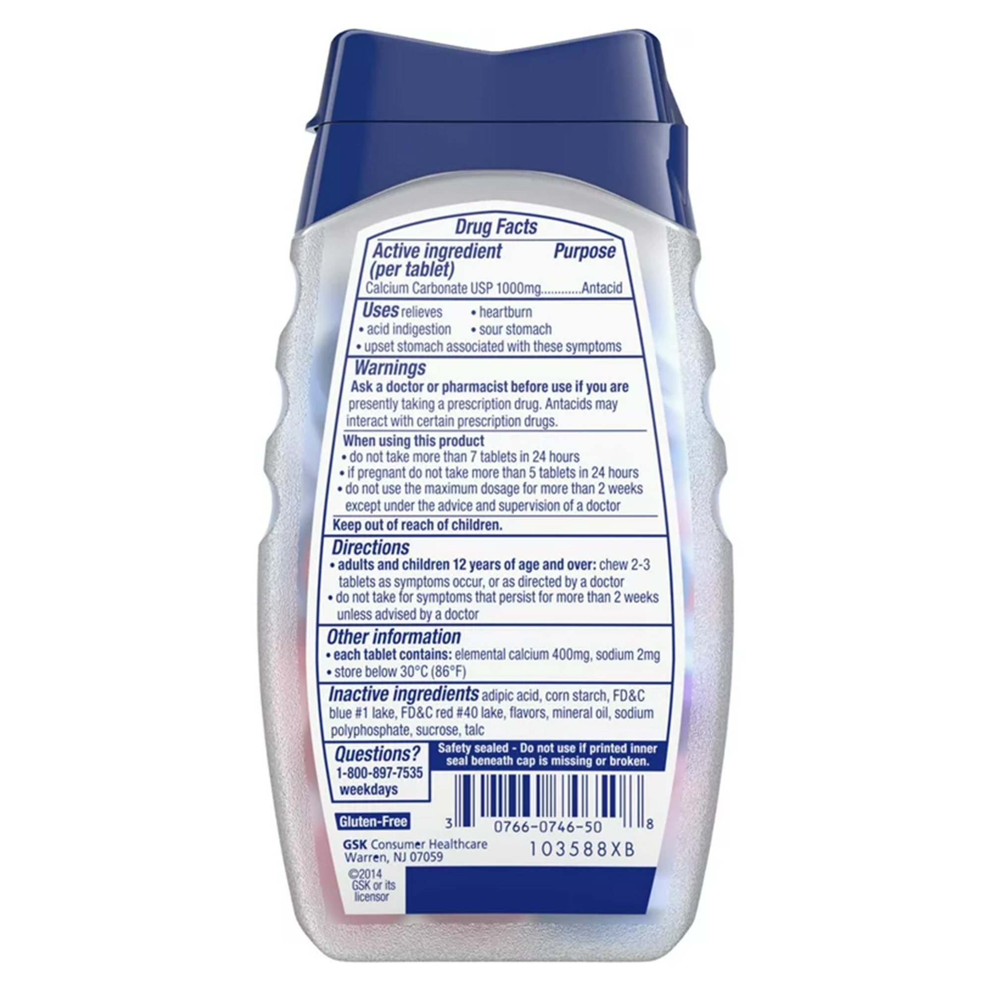 Glaxo Consumer Products 00135018102 - Tums Ultra Strength 1000 Antacid Chewable Tablets, Assorted Berries - 1/Bottle
