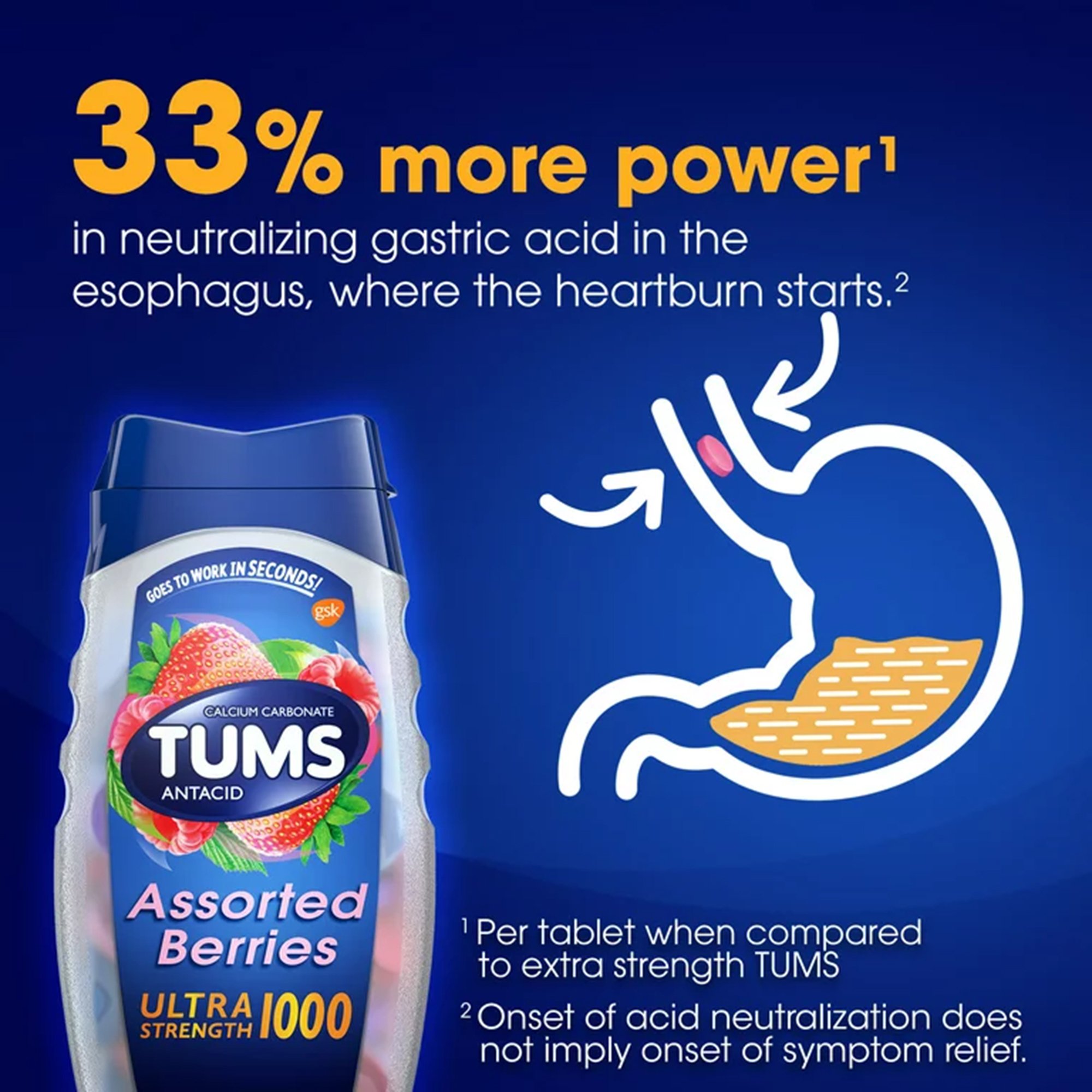 Glaxo Consumer Products 00135018102 - Tums Ultra Strength 1000 Antacid Chewable Tablets, Assorted Berries - 1/Bottle