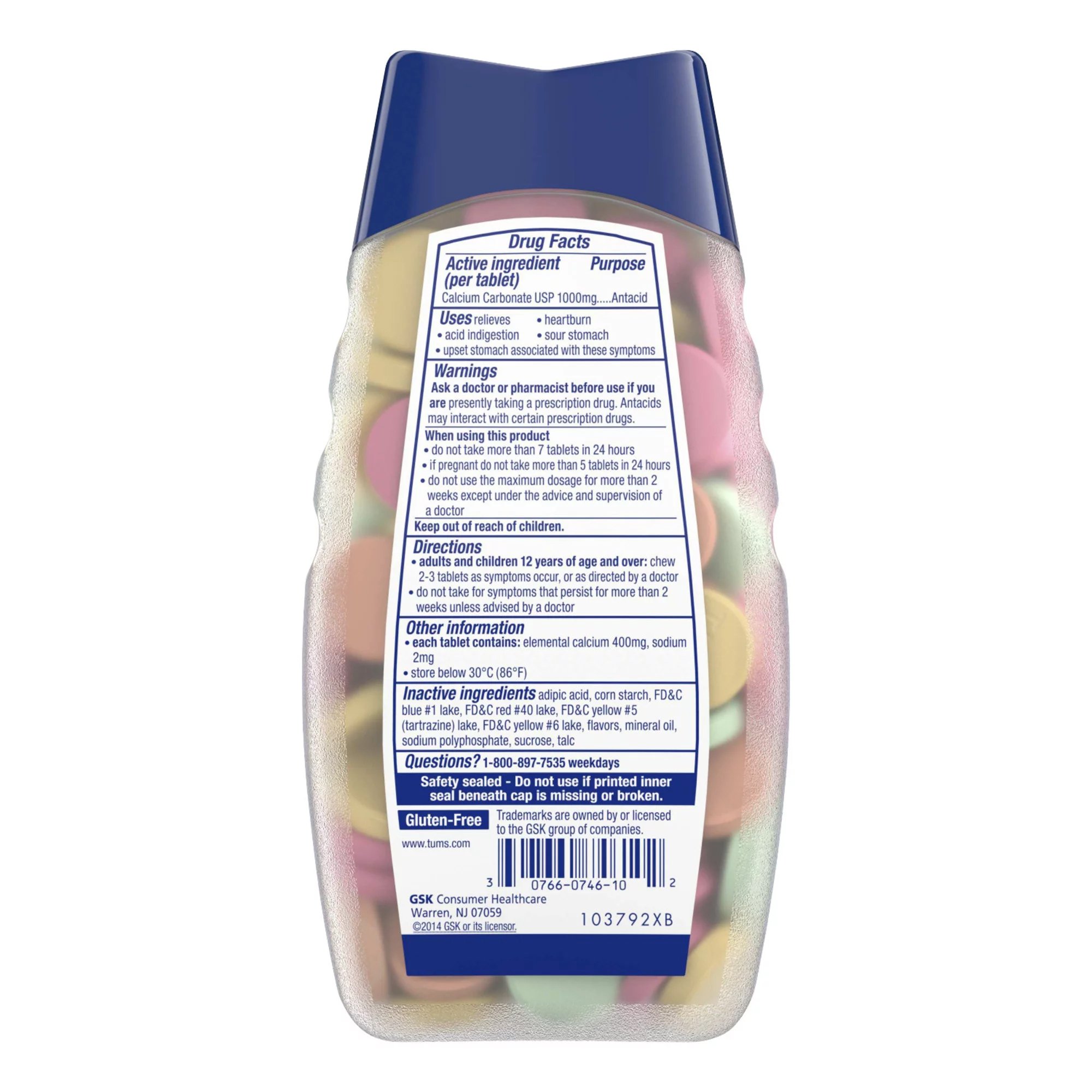 Glaxo Consumer Products 30766739287 - Tums Smoothies Extra Strength 750 Antacid Chewable Tablets, Assorted Fruit - 1/Bottle