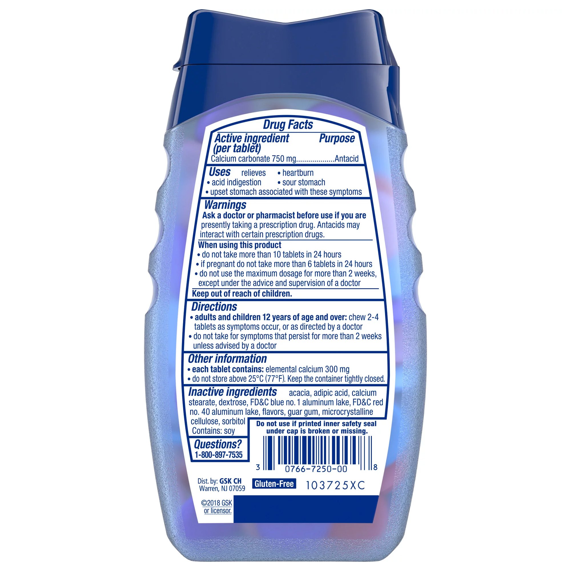Glaxo Consumer Products 00135060601 - Tums Extra Strength 750 Antacid Smoothies, Assorted Berries - 1/Bottle