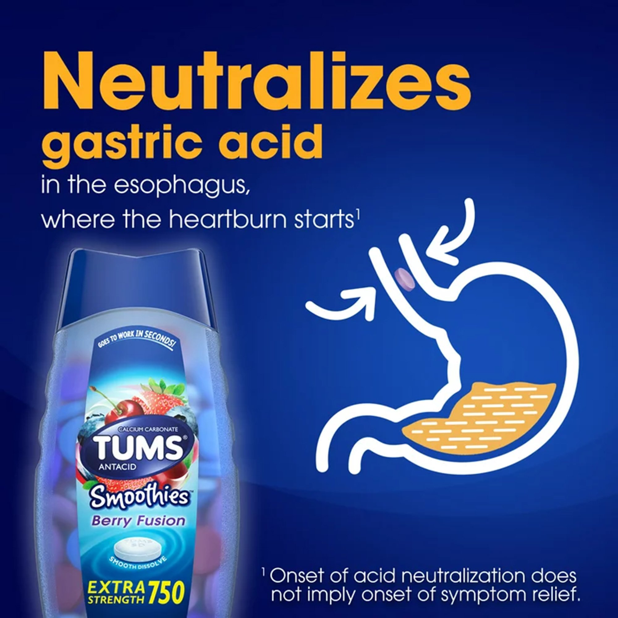 Glaxo Consumer Products 00135060601 - Tums Extra Strength 750 Antacid Smoothies, Assorted Berries - 1/Bottle
