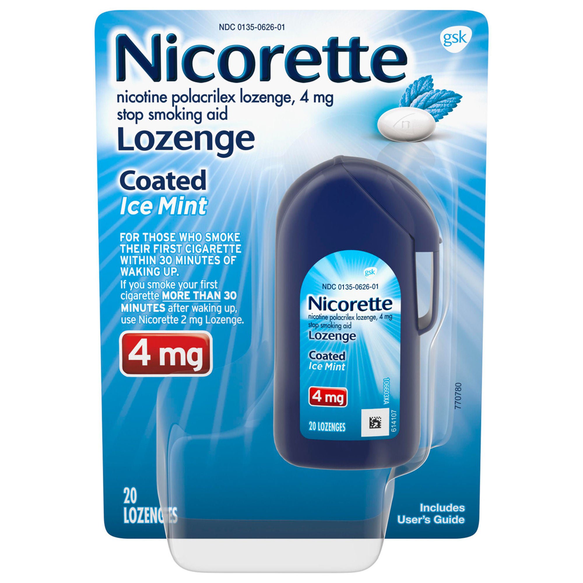 Glaxo Consumer Products - 00135047508 Nicorette Nicotine Polacrilex Gum 4 mg White Ice Mint