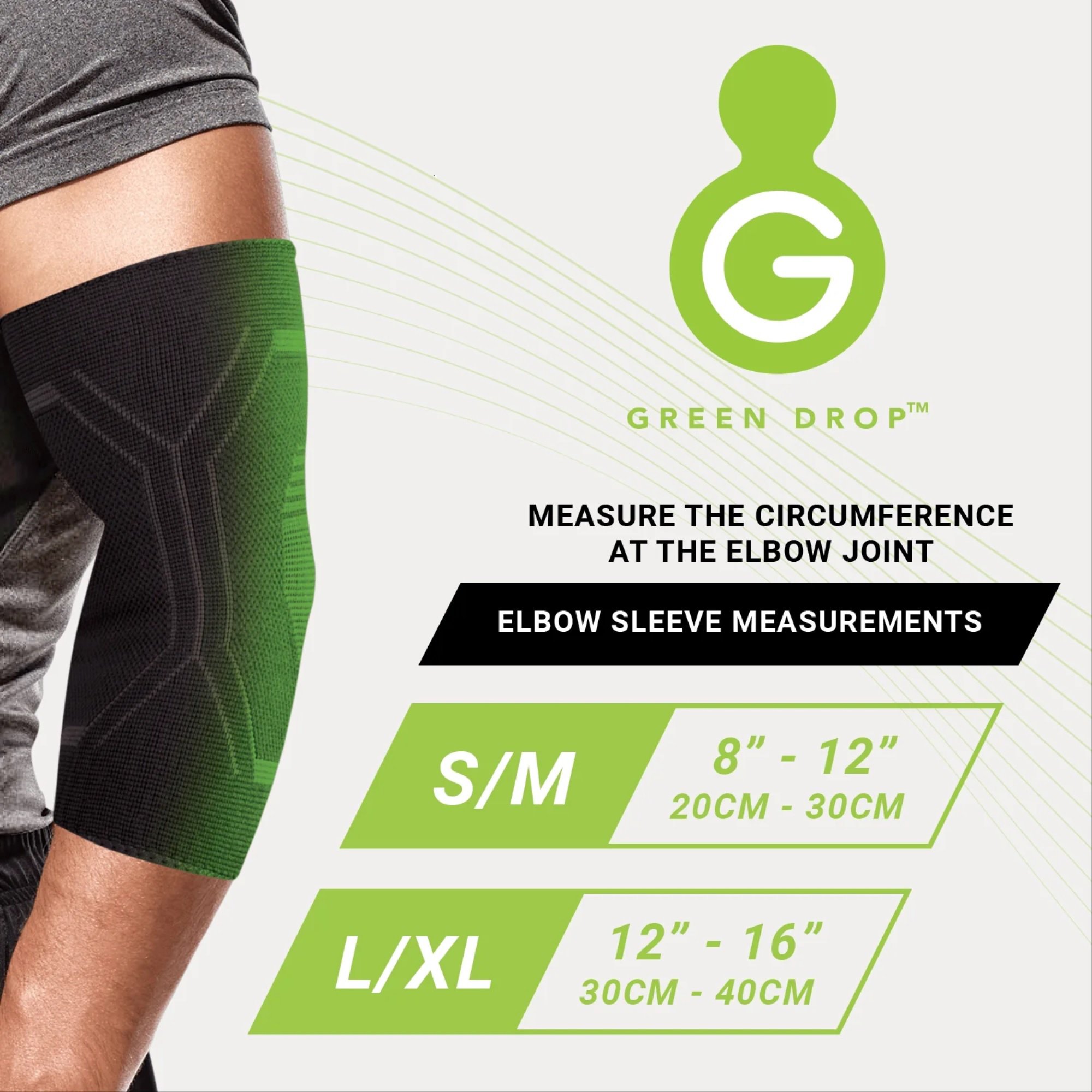 Green Drop Compression LLC ELB-1450 - Green Drop™ Infused Compression Sleeve Elbow Support, Small/Medium - 1/Each, 48/Case