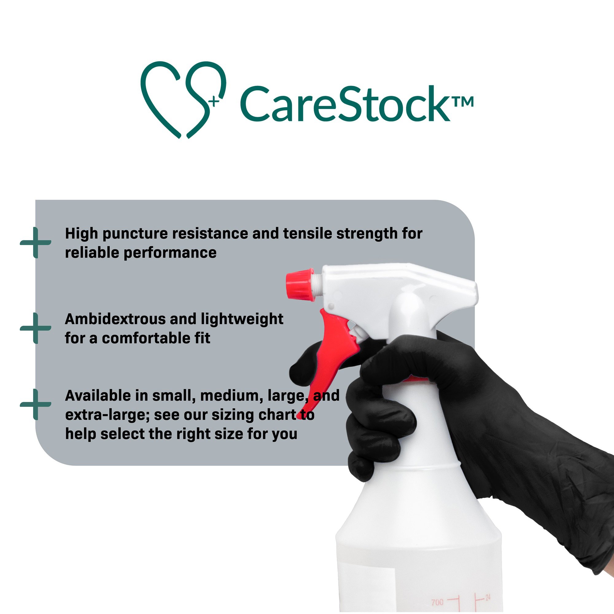 CareStock CS2772 - CareStock™ Nitrile Exam Glove, Small, Black - 250/Box, 2500/Case