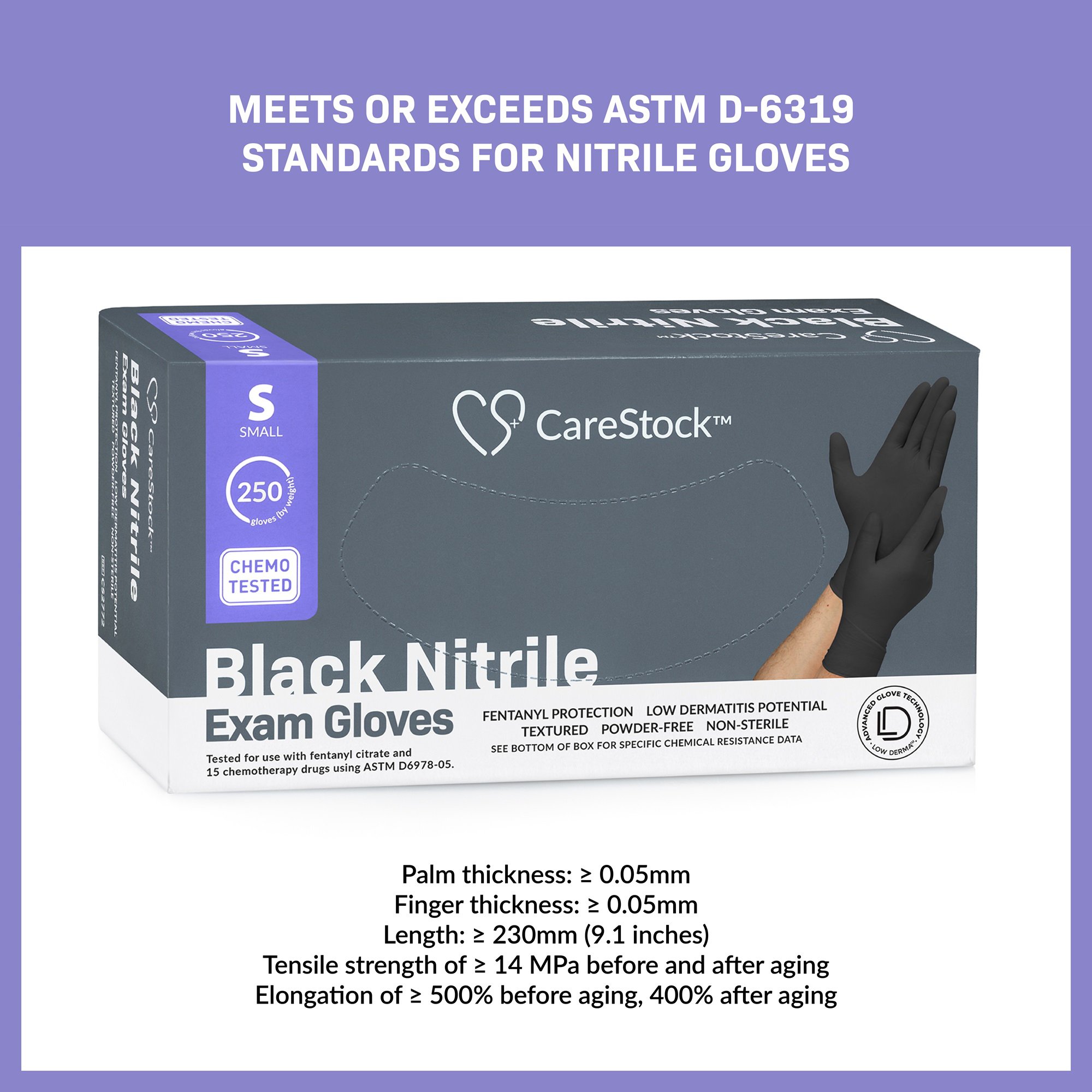 CareStock CS2772 - CareStock™ Nitrile Exam Glove, Small, Black - 250/Box, 2500/Case