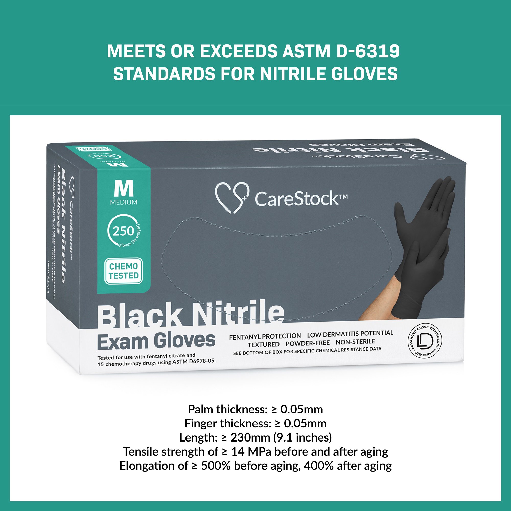 CareStock CS2774 - CareStock™ Nitrile Exam Glove, Medium, Black - 250/Box, 2500/Case