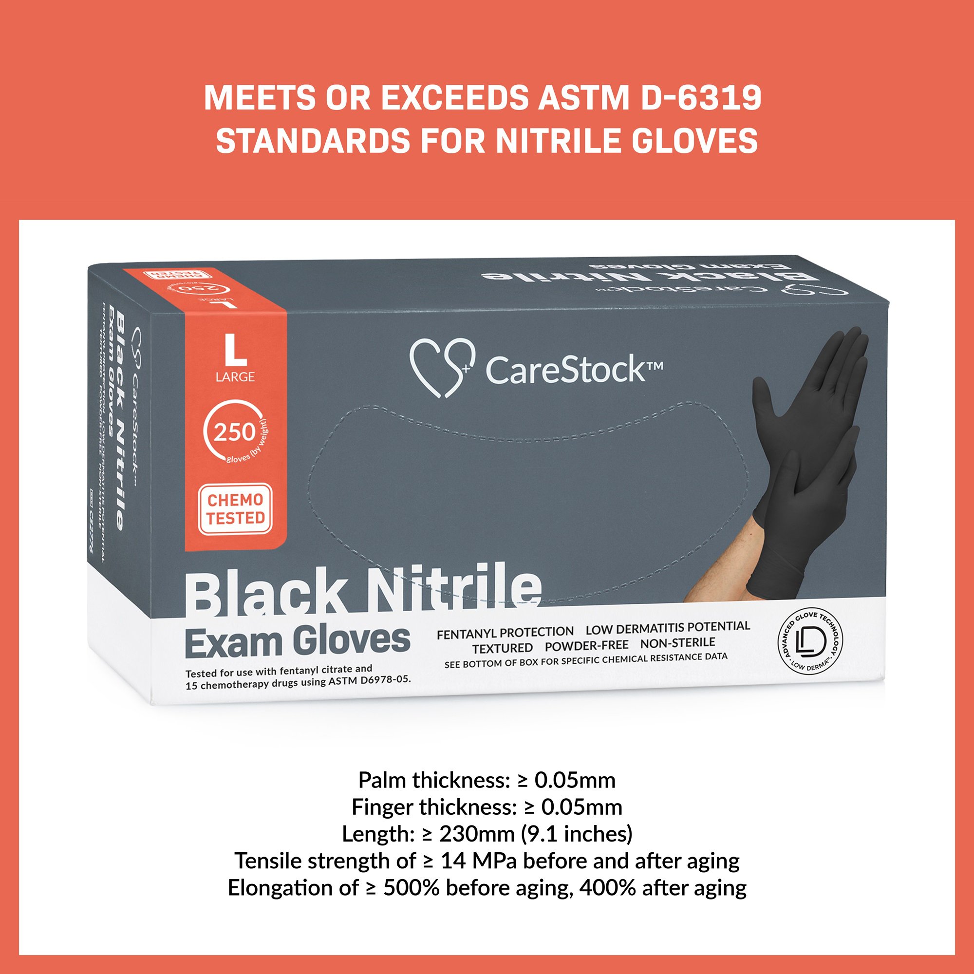 CareStock CS2776 - CareStock™ Nitrile Exam Glove, Large, Black - 250/Box, 2500/Case