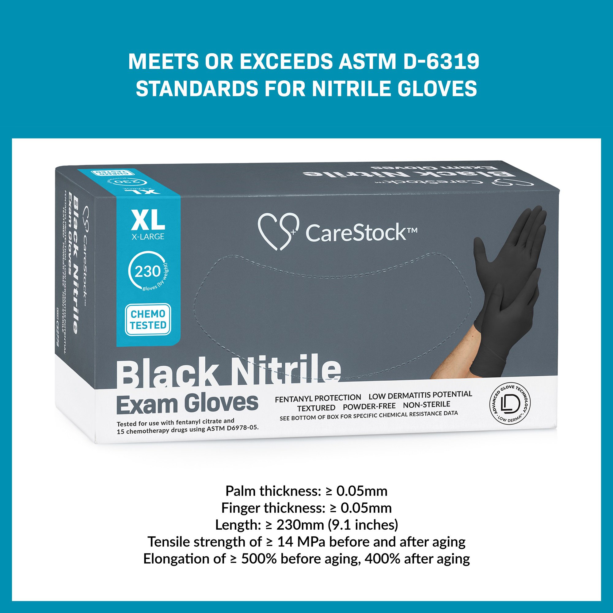 CareStock CS2778 - CareStock™ Nitrile Exam Glove, Extra Large, Black - 230/Box, 2300/Case