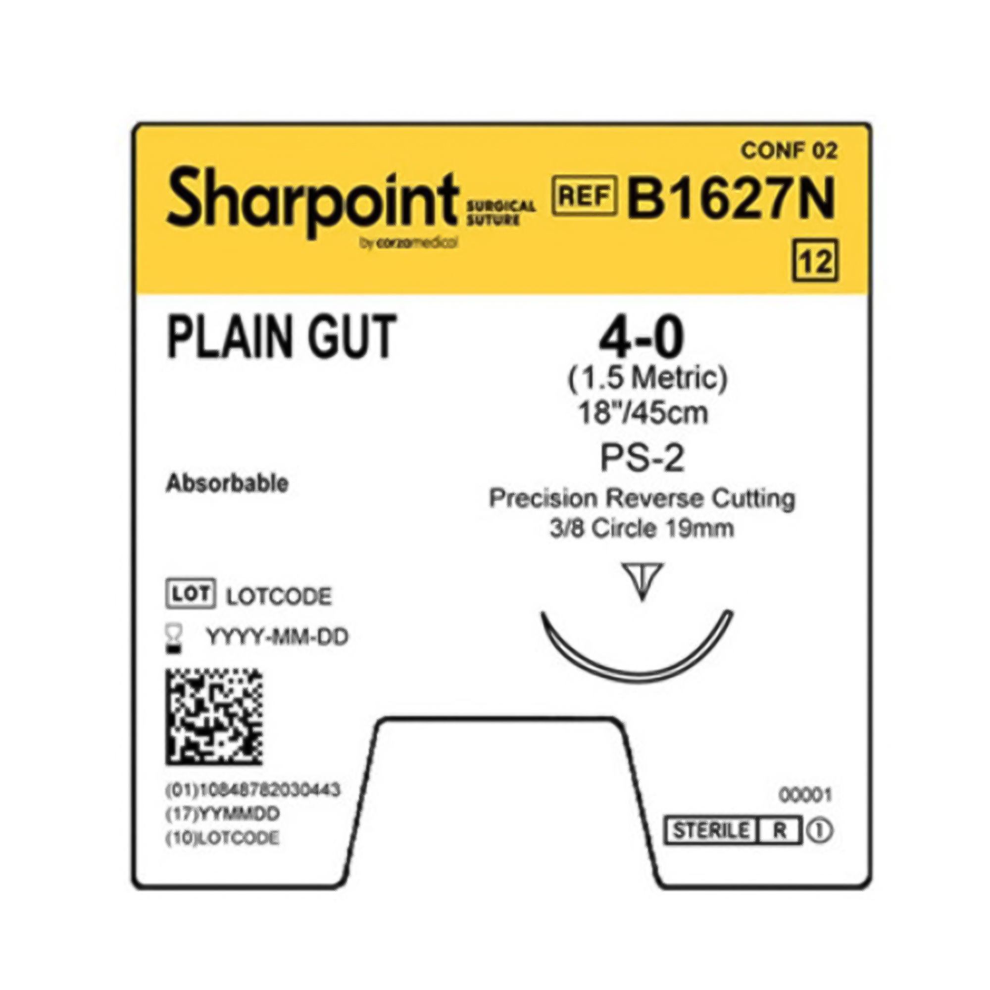 Surgical Specialties - B1627N Absorbable Suture with Needle Surgical Specialties™ Plain Gut PS-2 3/8 Circle Precision Reverse Cutting Needle Size 4-0 Monofilament