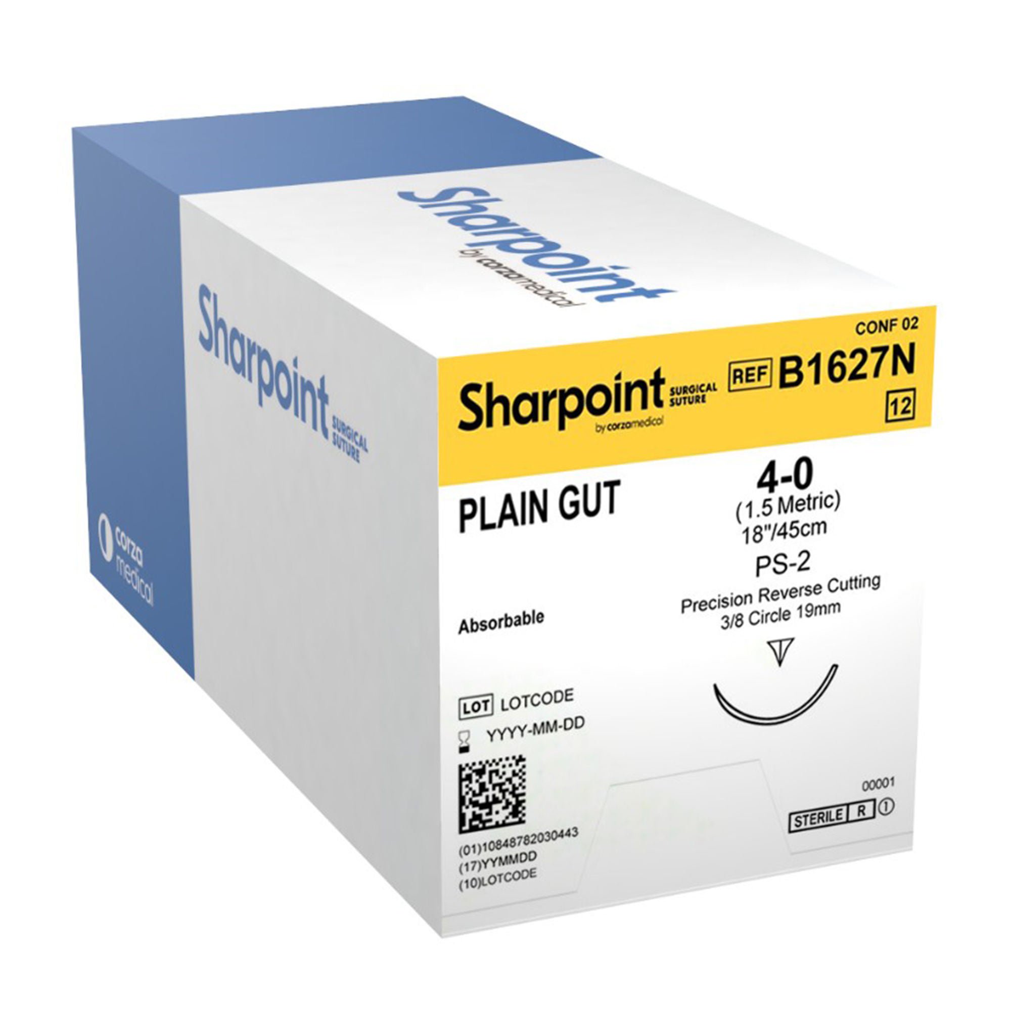 Surgical Specialties - B1627N Absorbable Suture with Needle Surgical Specialties™ Plain Gut PS-2 3/8 Circle Precision Reverse Cutting Needle Size 4-0 Monofilament