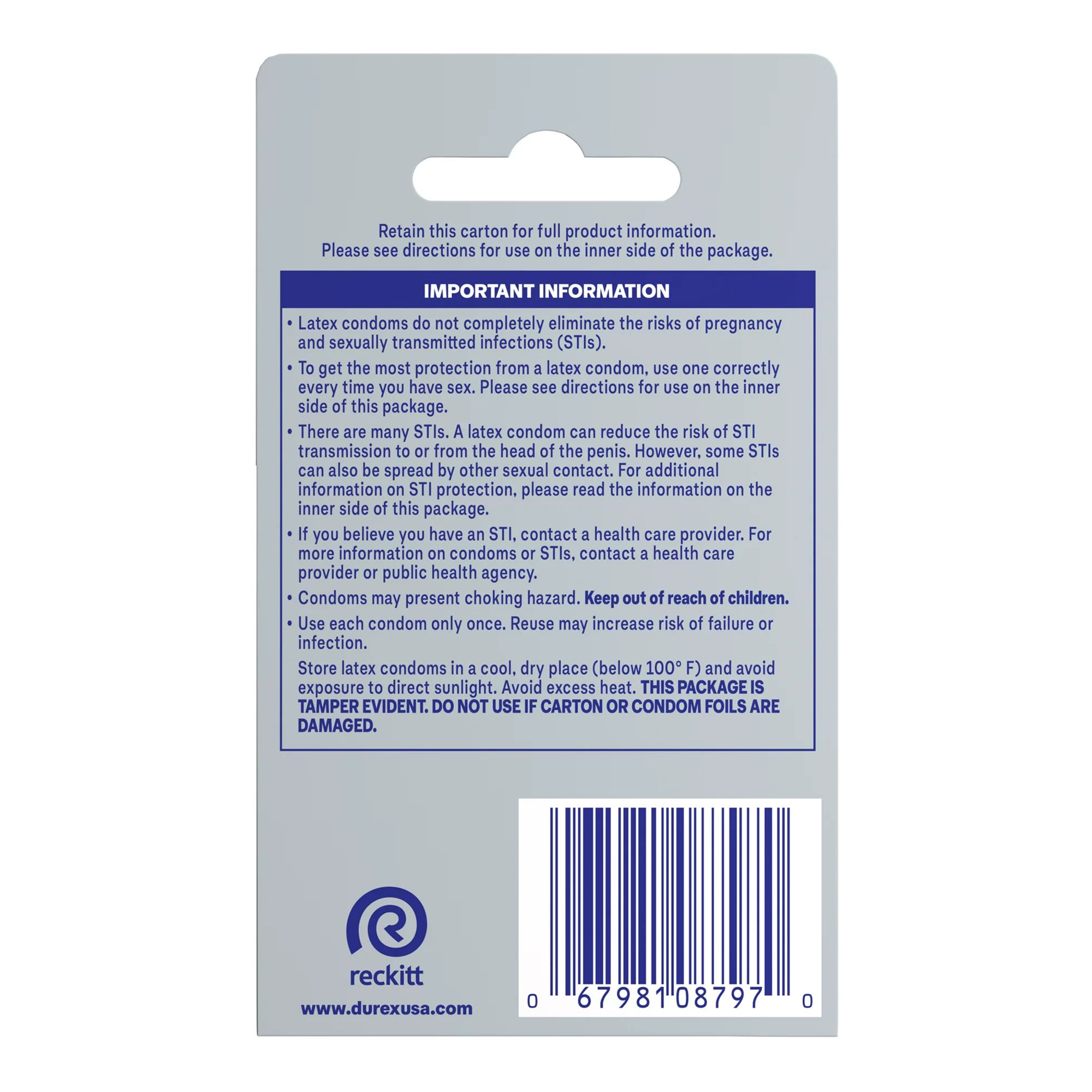 RB Health US LLC 06798108797 - Durex Air Lubricated Latex Condoms - 3/Box