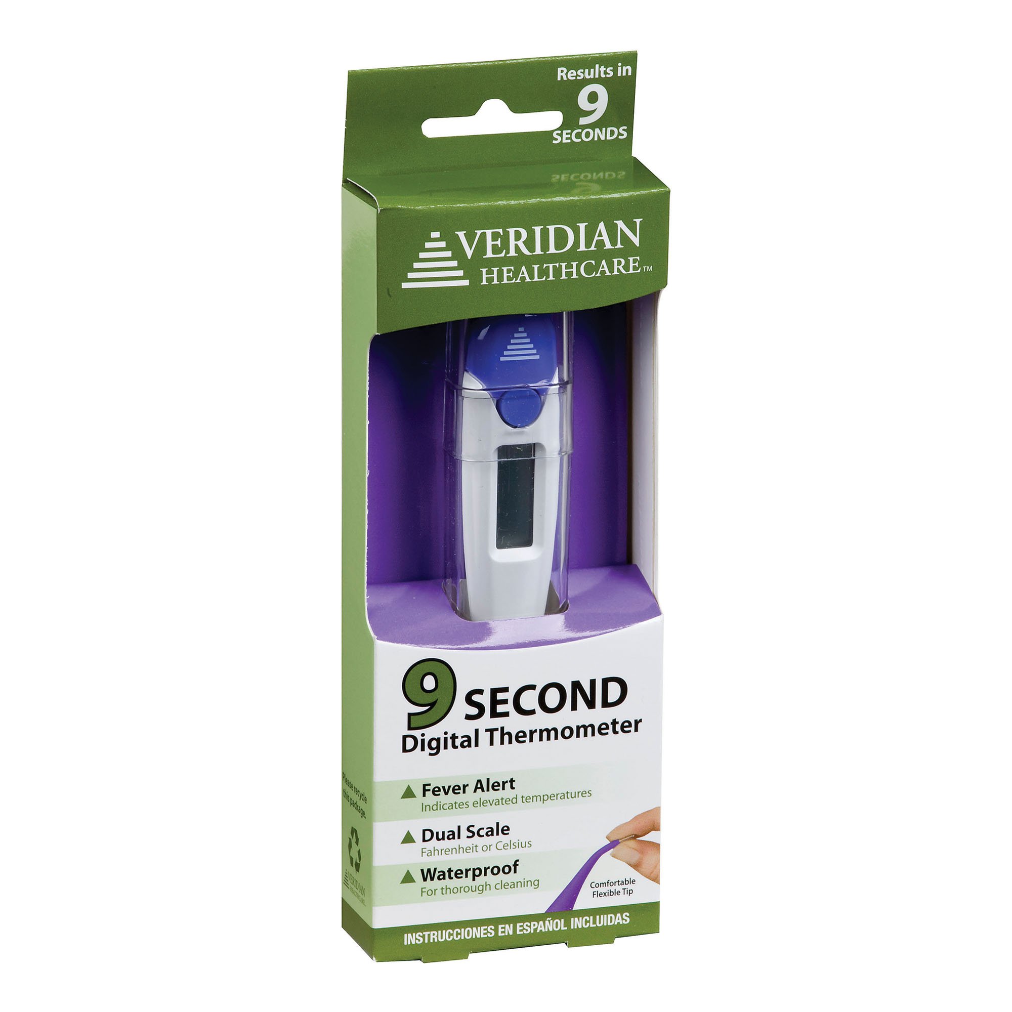 Veridian Healthcare LLC 08-359-9 - Veridian Nine-Piece 9-Second FLEX-TIP Digital Thermometers with Display - 1/Each, 9/Box, 216/Case