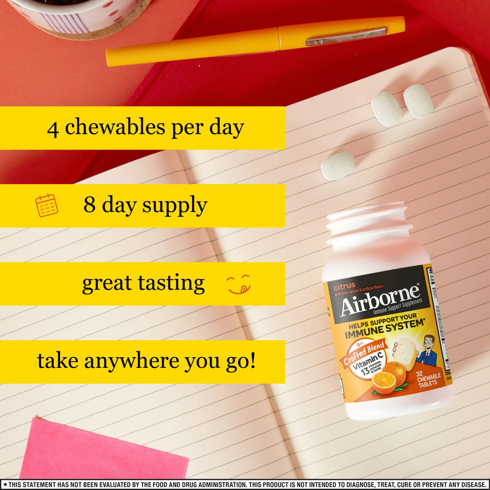 RB Health US LLC 64786520334 - Airborne® Original Immune Support Supplement Chewable Tablets Citrus - 1/Bottle