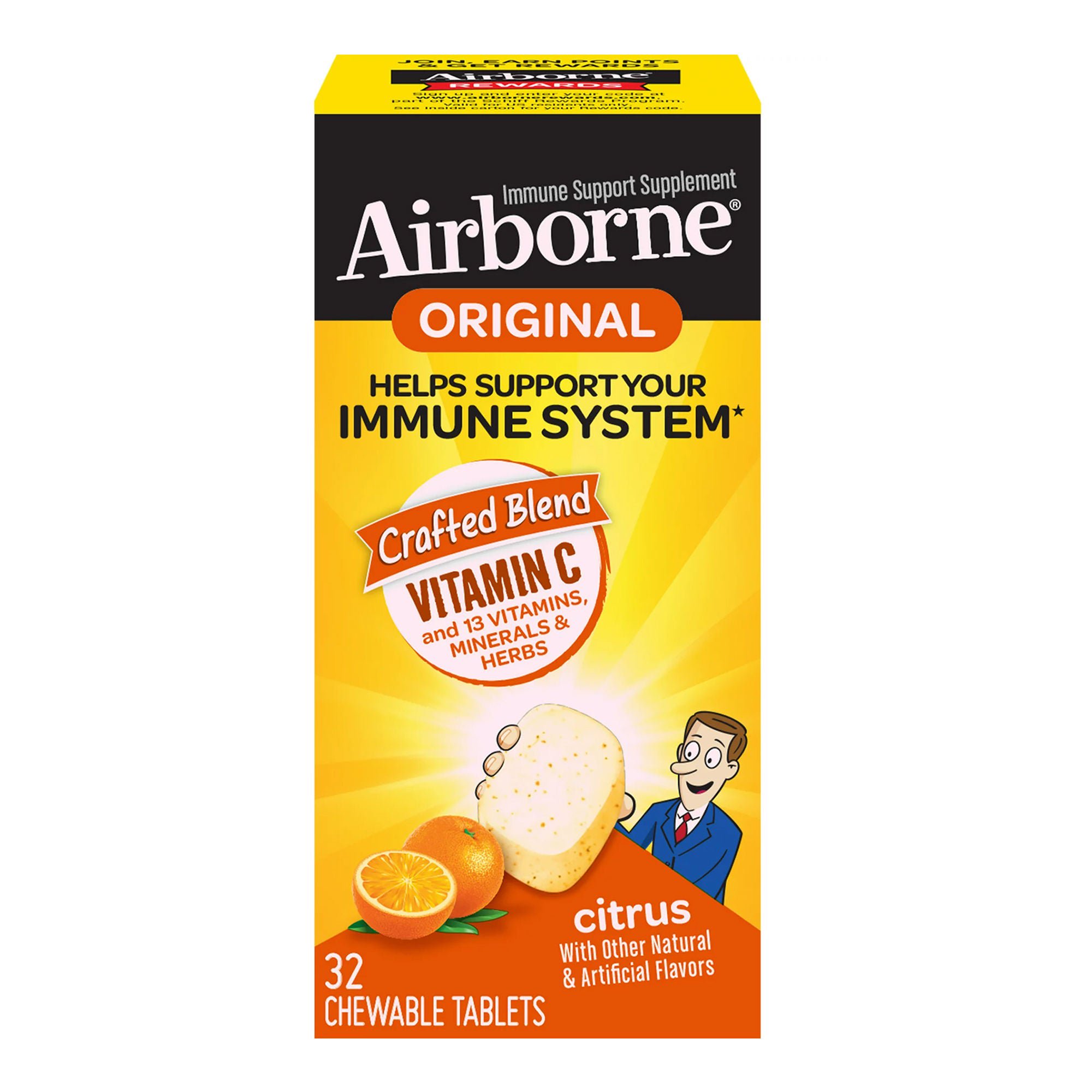 RB Health US LLC - 64786520334 Airborne® Original Immune Support Supplement Chewable Tablets Citrus