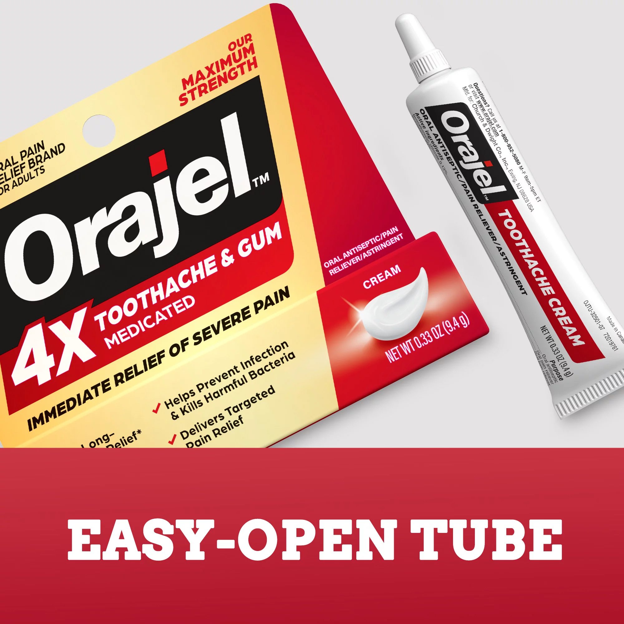 Church and Dwight 10310068233 - Orajel™ 4X Medicated Cream for Toothache & Gum, Maximum Strength for Severe Pain - 1/Each