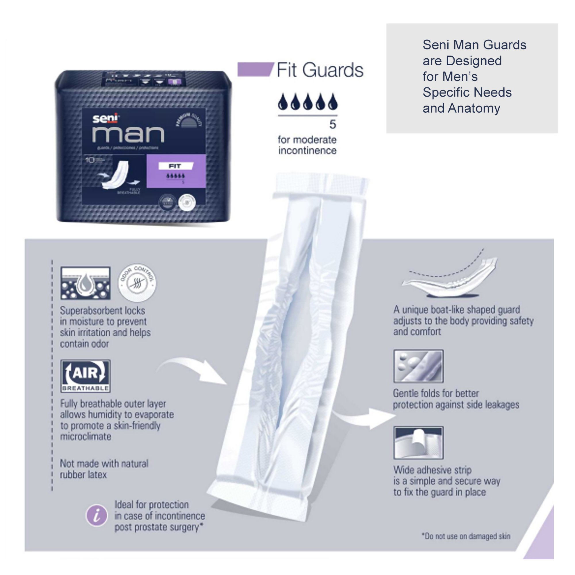 TZMO USA Inc S-FT10-US1 - Seni® Man Fit Bladder Control Guards - 10/Pack, 60/Case