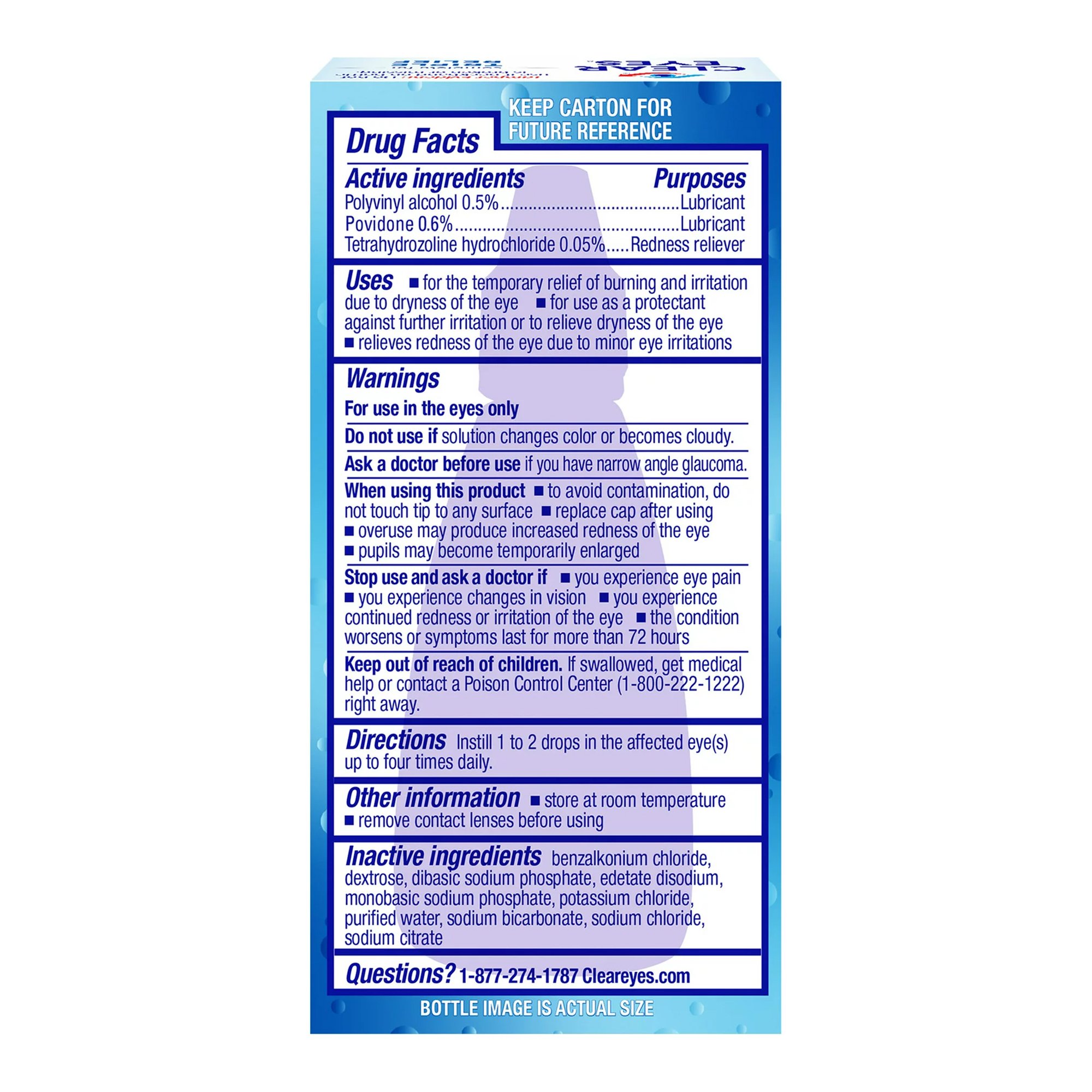 Prestige Medical 67811225433 - Clear Eyes® Triple Action Lubricant Redness Reliever Eye Drops - 1/Each