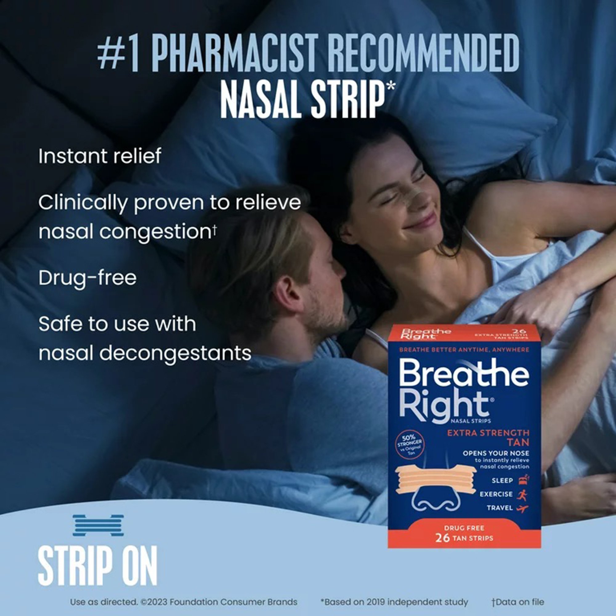 Foundation Consumer Healthcare LLC 81007180002 - Breathe Right Nasal Strips, Extra Strength - 26/Box