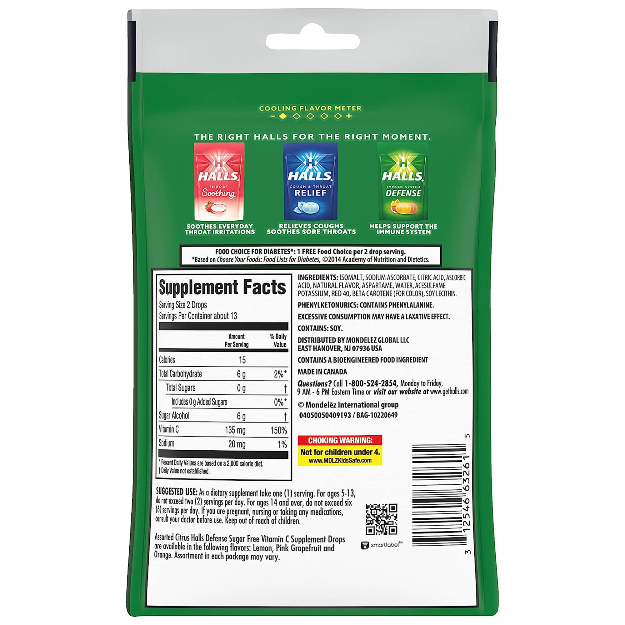 Dot Foods - Mondelez 31254663261 - Halls Defense Dietary Supplement Drops Sugar Free Assorted Citrus - 1/Bag