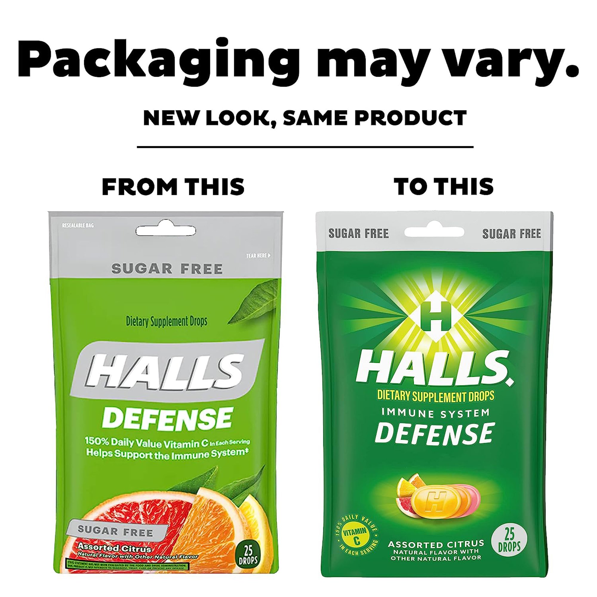 Dot Foods - Mondelez 31254663261 - Halls Defense Dietary Supplement Drops Sugar Free Assorted Citrus - 1/Bag