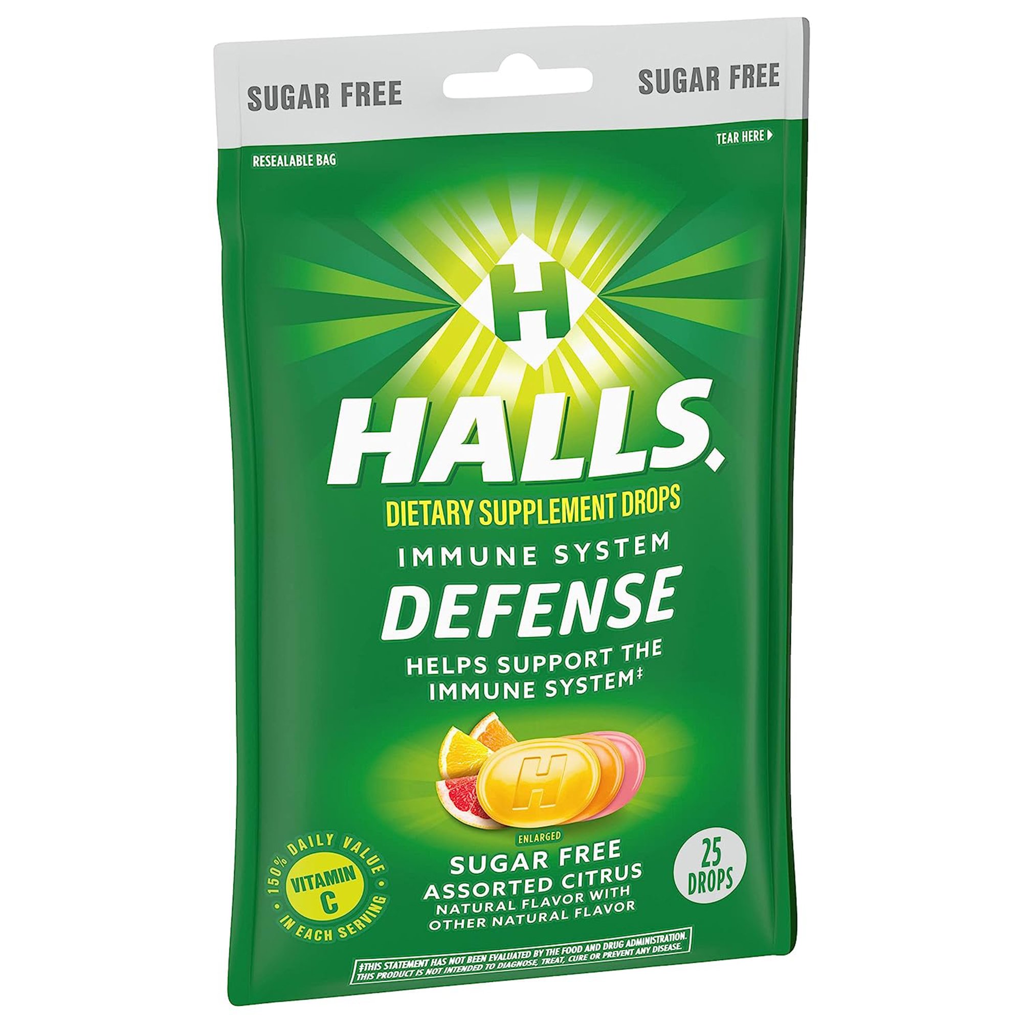 Dot Foods - Mondelez 31254663261 - Halls Defense Dietary Supplement Drops Sugar Free Assorted Citrus - 1/Bag