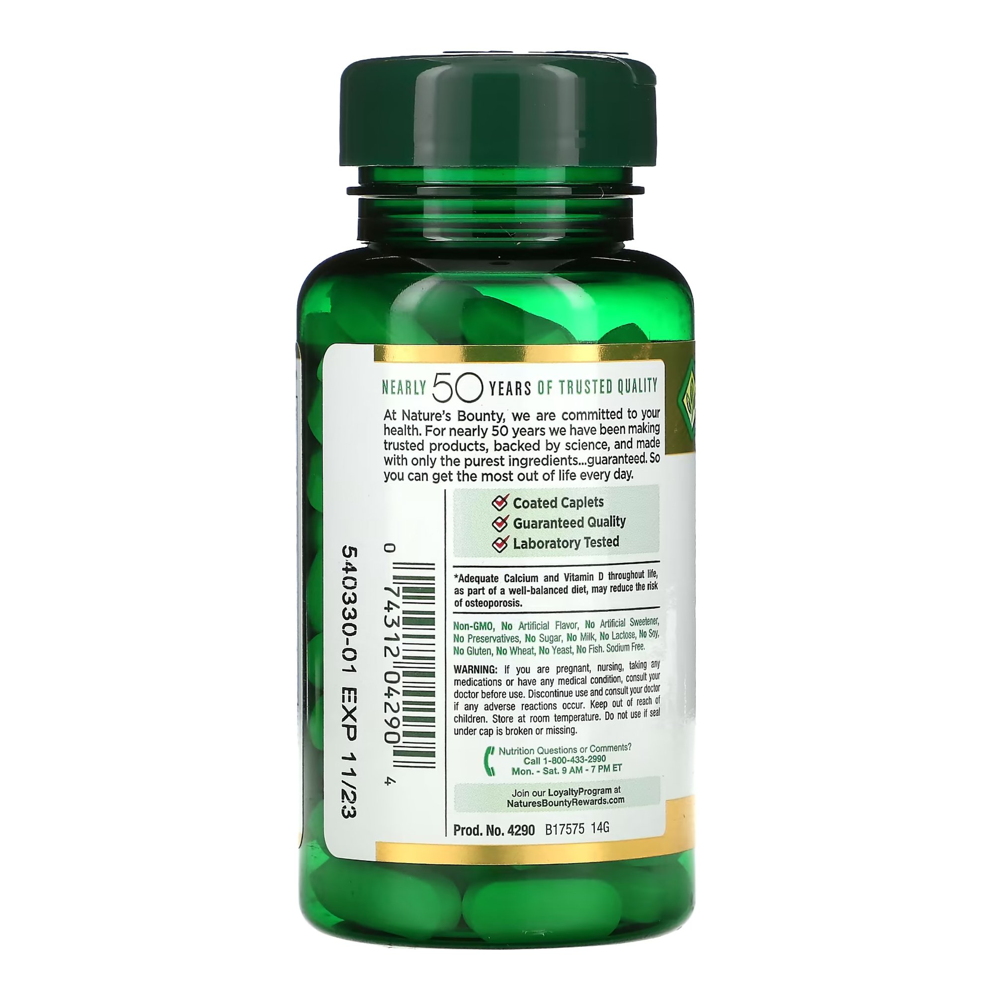 US Nutrition 74312004290 - Nature's Bounty® Calcium Magnesium Zinc Coated Caplets - 1/Bottle