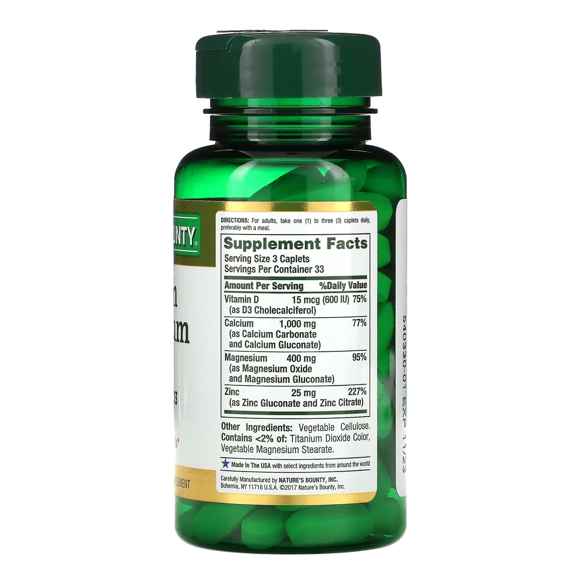 US Nutrition 74312004290 - Nature's Bounty® Calcium Magnesium Zinc Coated Caplets - 1/Bottle