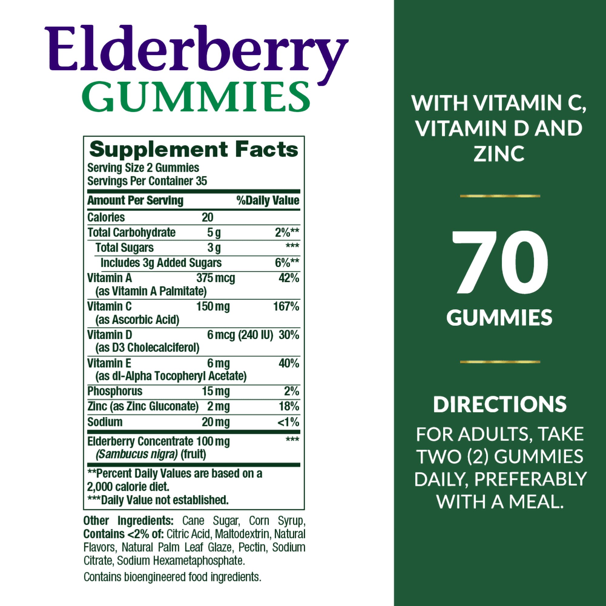 US Nutrition 07431200561 - Nature's Bounty Elderberry Gummies - 1/Bottle