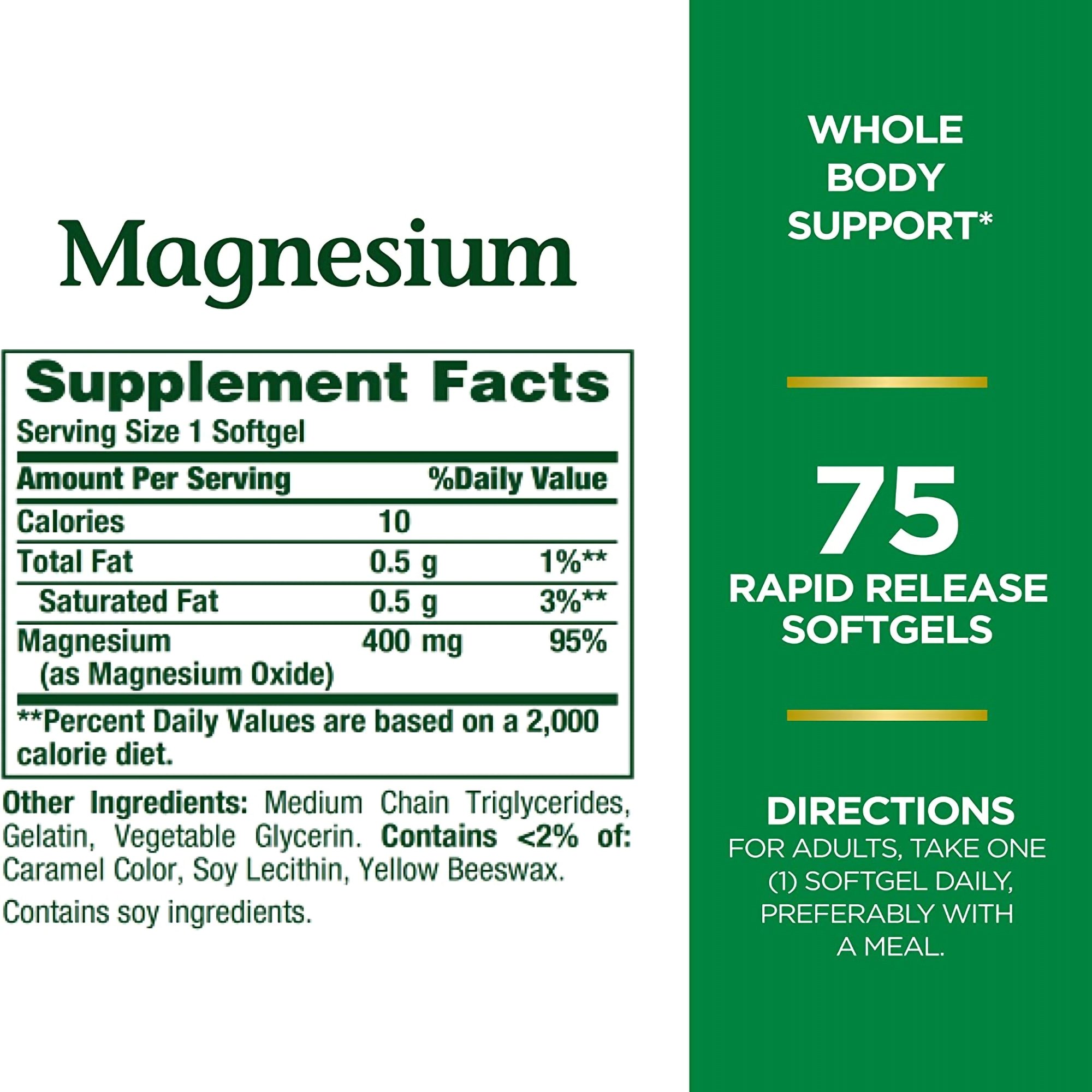 US Nutrition 07431259408 - Nature's Bounty® Magnesium 400 mg Mineral Supplement Rapid Release Softgels - 1/Bottle