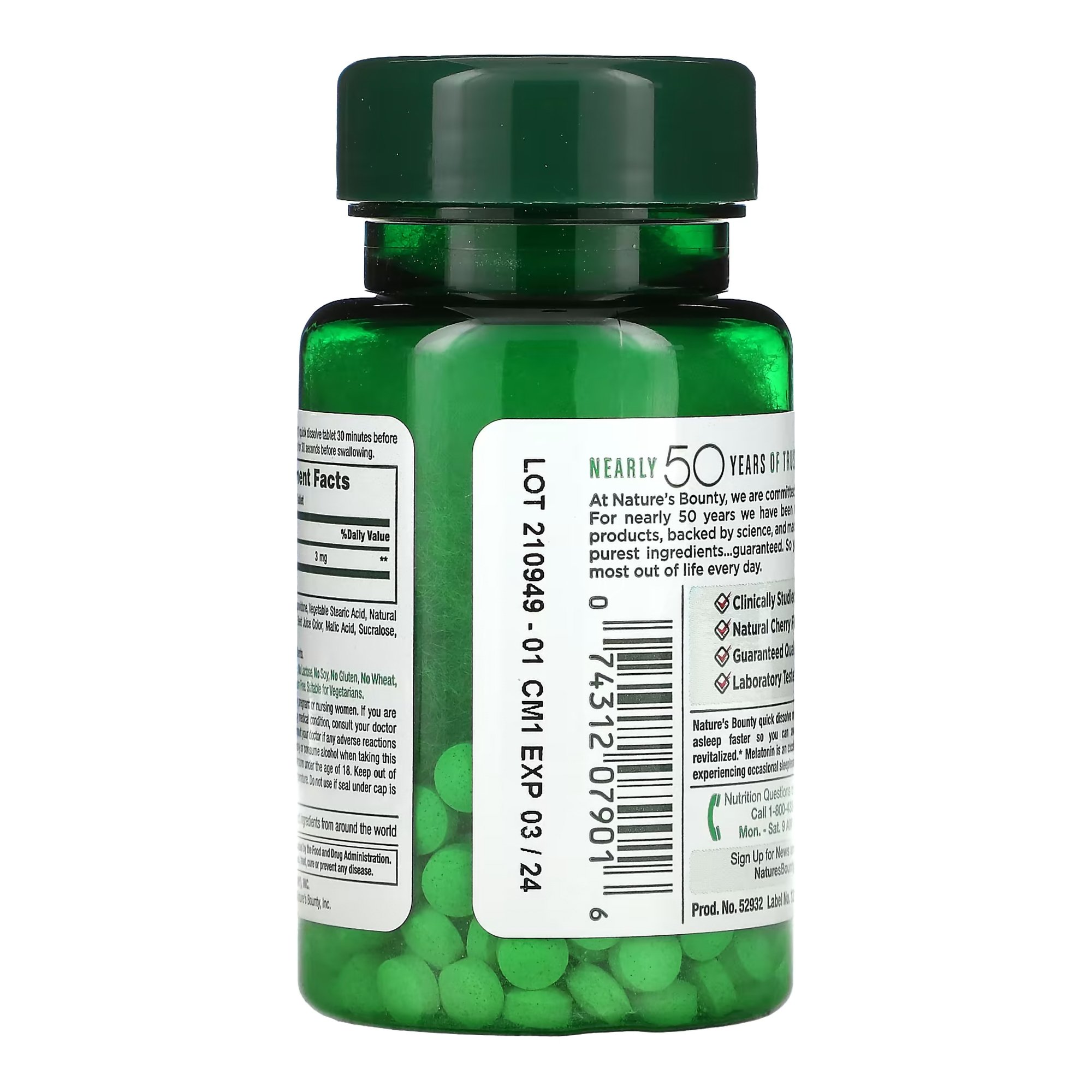 US Nutrition 50428419642 - Nature's Bounty® Melatonin 3 mg Capsules - 1/Bottle