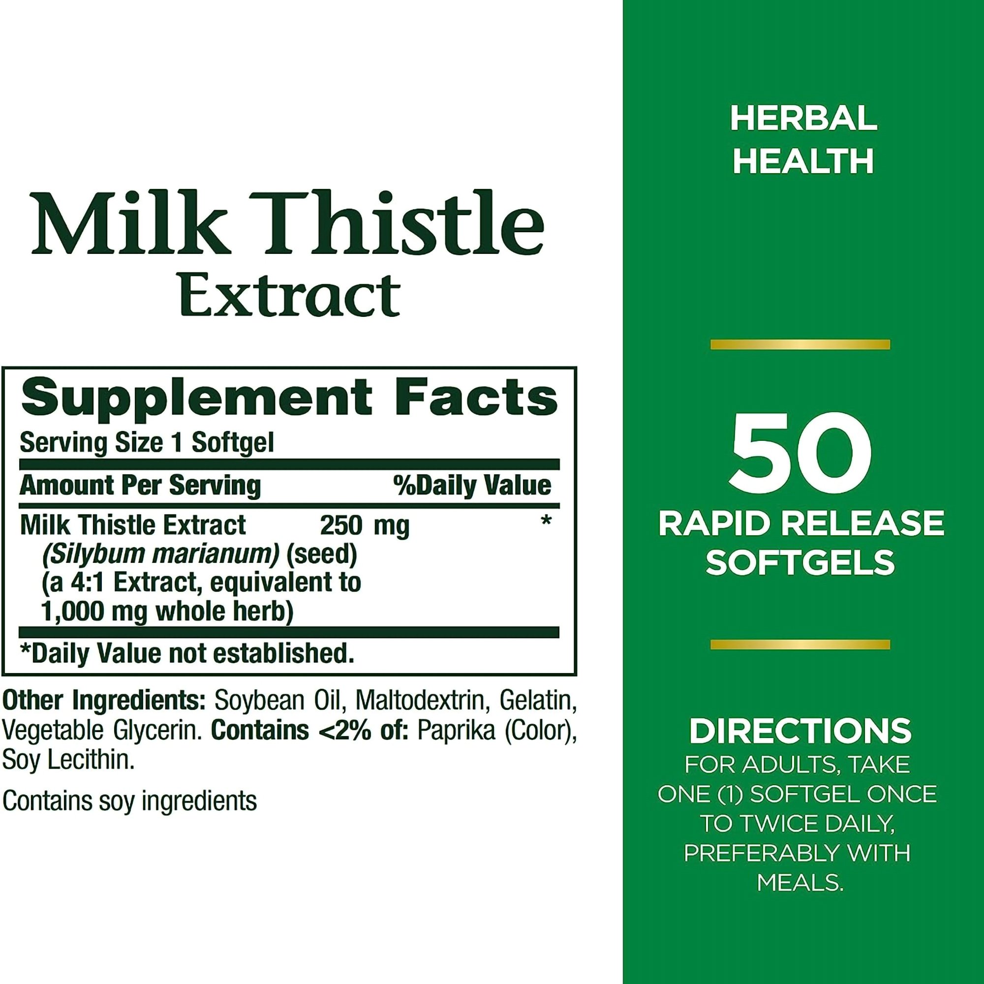 US Nutrition 07431201947 - Nature's Bounty Milk Thistle 1000 mg Herbal Supplement Softgels - 1/Bottle