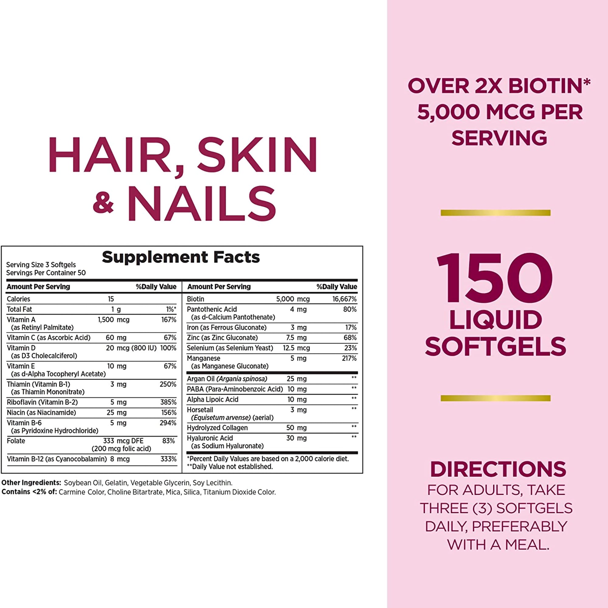 US Nutrition 07431235710 - Nature's Bounty® Optimal Solutions Extra Strength Hair, Skin & Nails Softgels - 1/Bottle