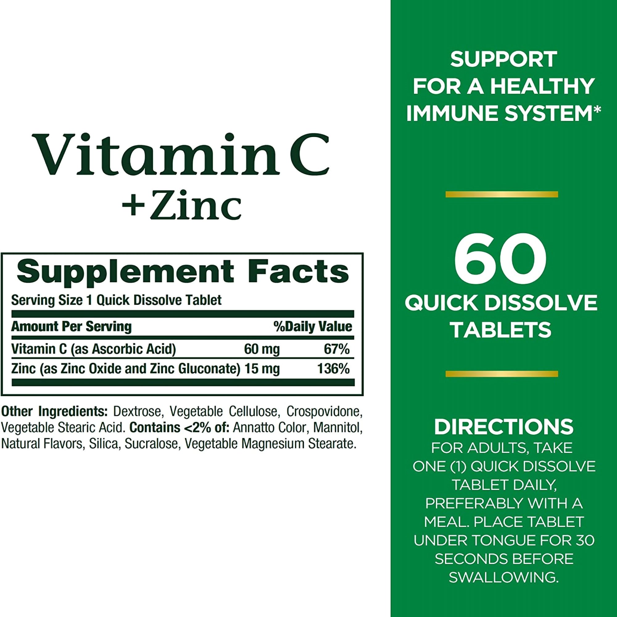 US Nutrition 74312553936 - Nature's Bounty® Quick Dissolve Vitamin C plus Zinc - 1/Bottle