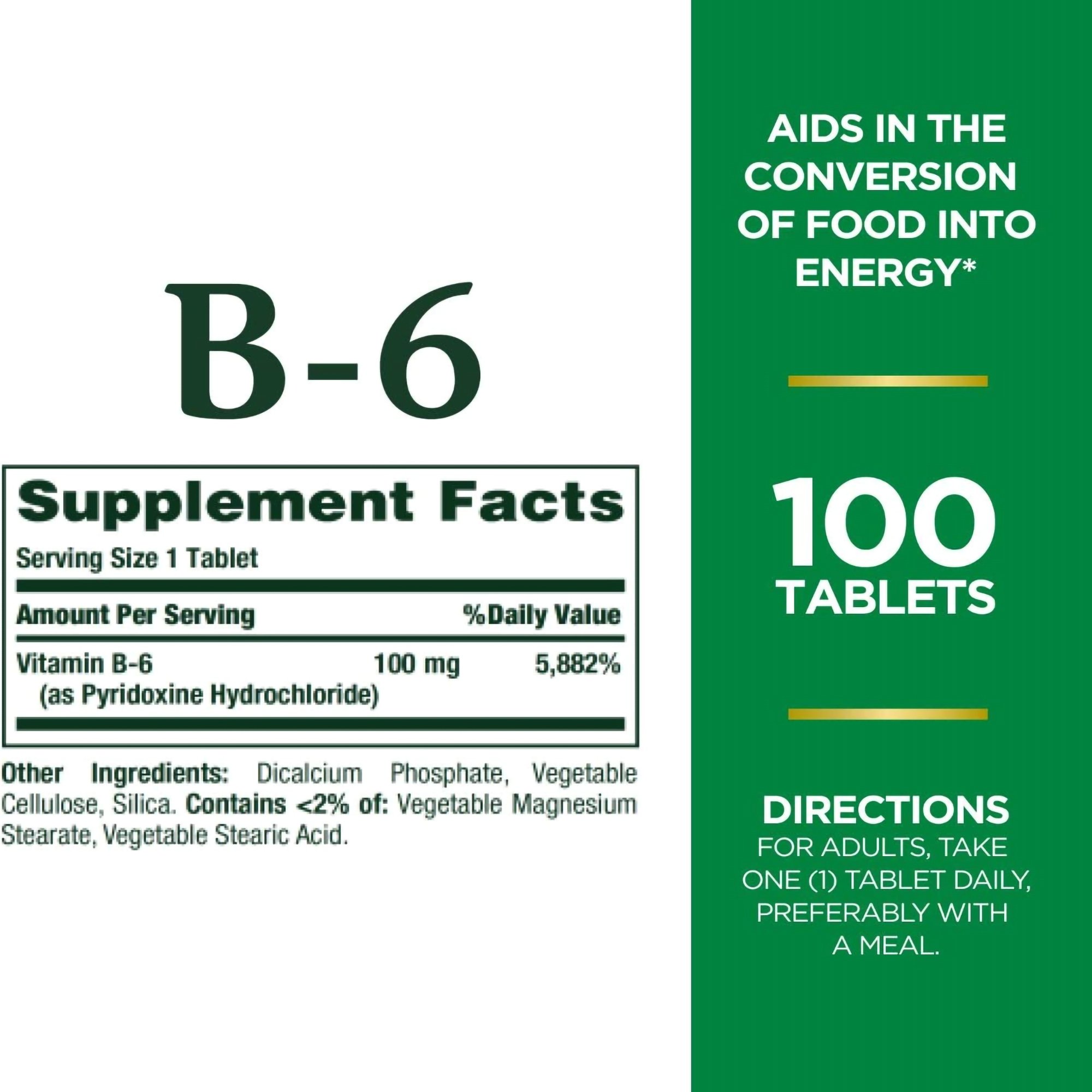 US Nutrition 74312000650 - Nature's Bounty® Vitamin B-6 100 mg Tablets - 1/Bottle
