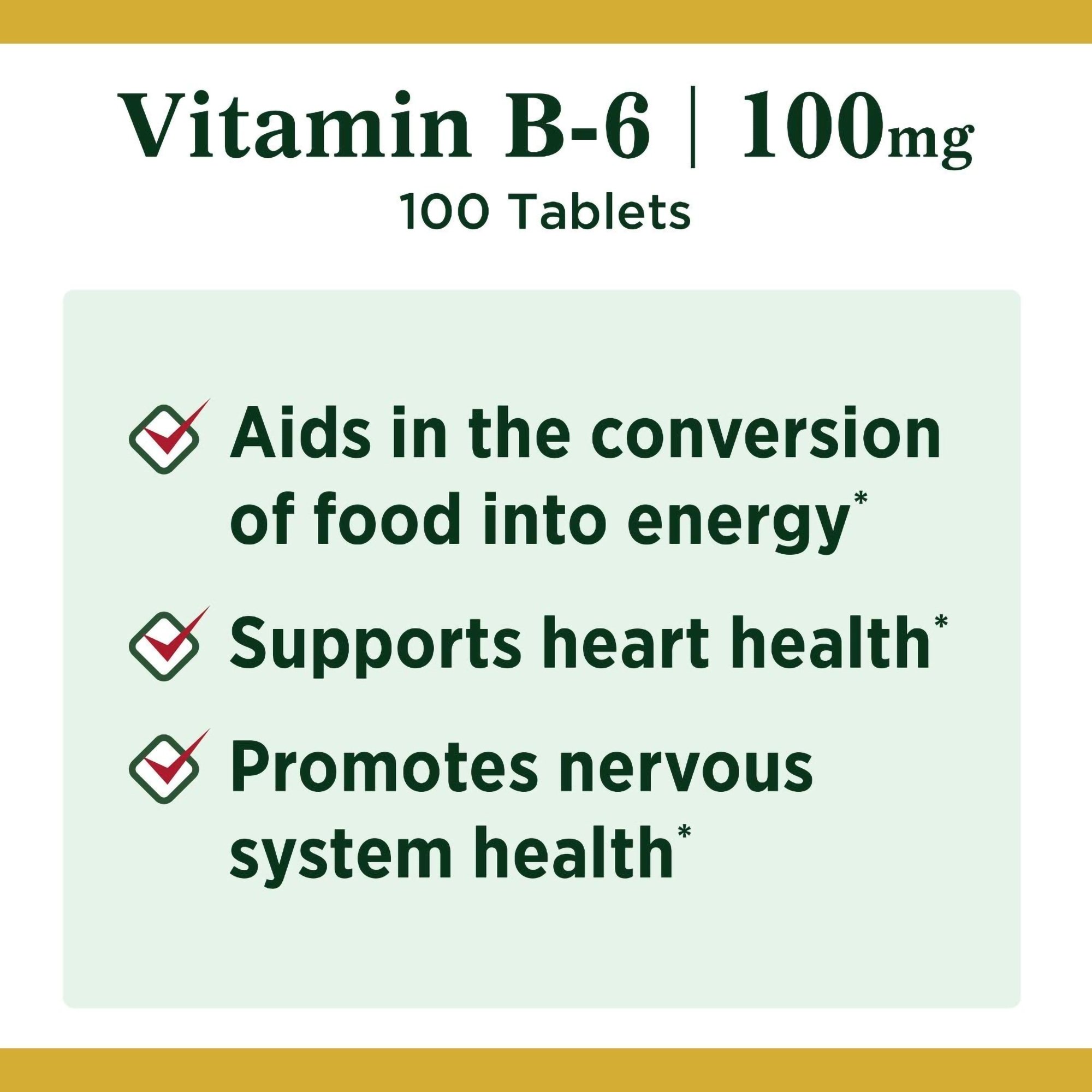 US Nutrition 74312000650 - Nature's Bounty® Vitamin B-6 100 mg Tablets - 1/Bottle
