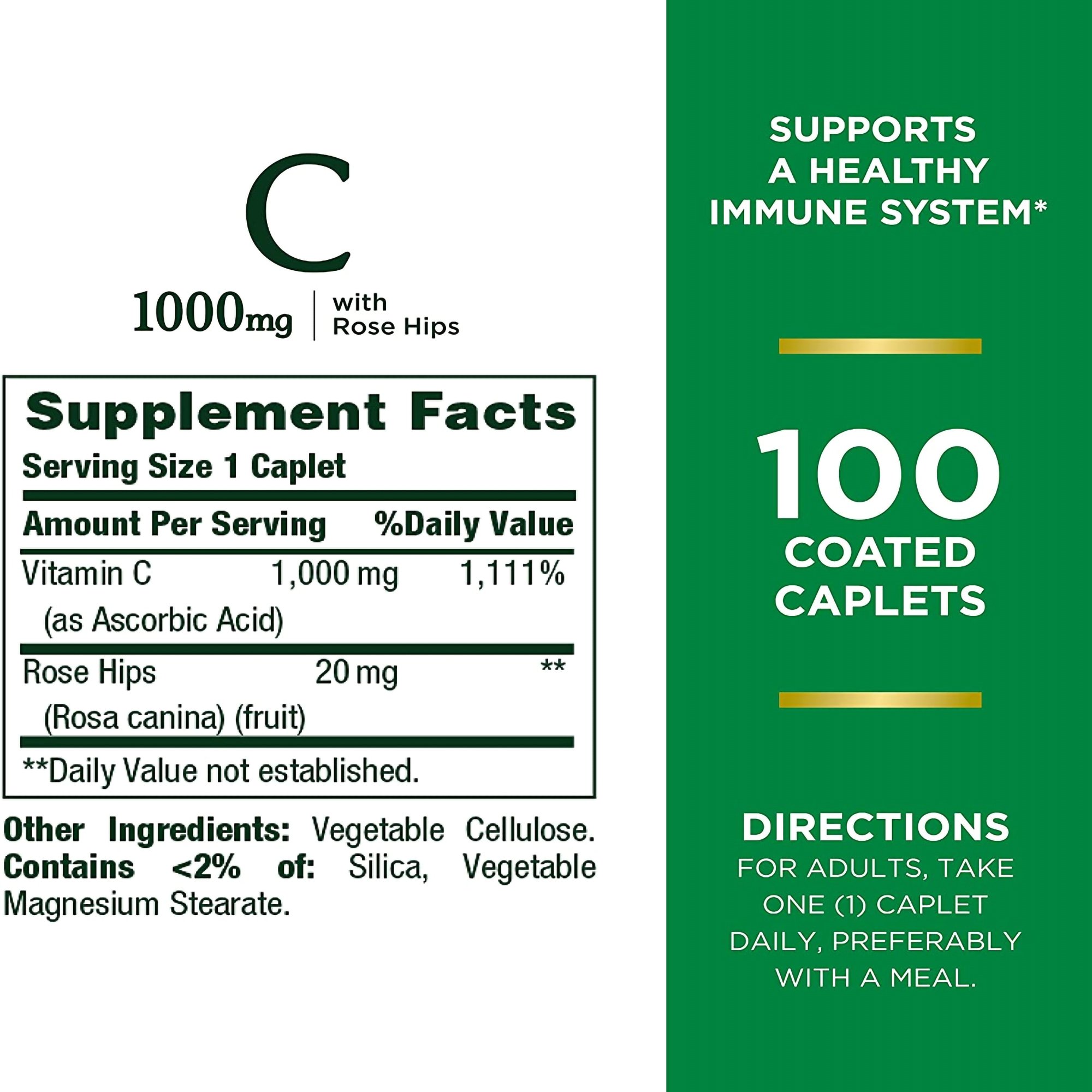 US Nutrition 74312000690 - Nature's Bounty® 1000 mg Vitamin C with Rose Hips Coated Caplets - 1/Bottle
