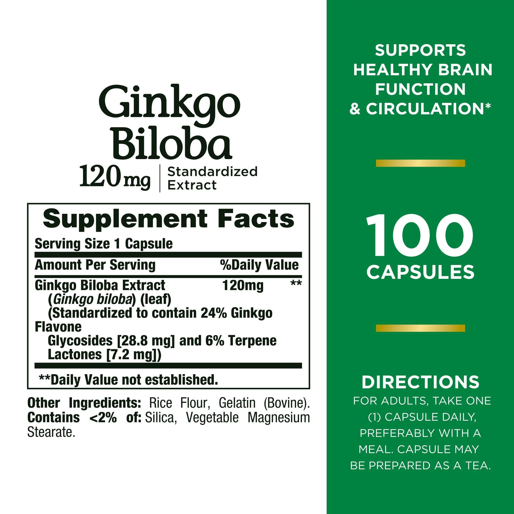 US Nutrition 07431204544 - Nature's Bounty® Ginkgo Biloba 120 mg Capsules - 1/Bottle